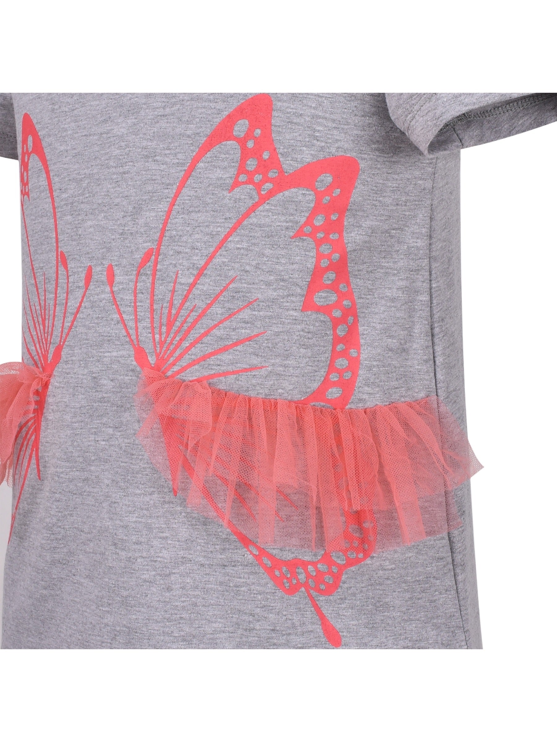 Girls Short Sleeve Tee T-Shirt Gray Butterfly Collar Cotton Gray