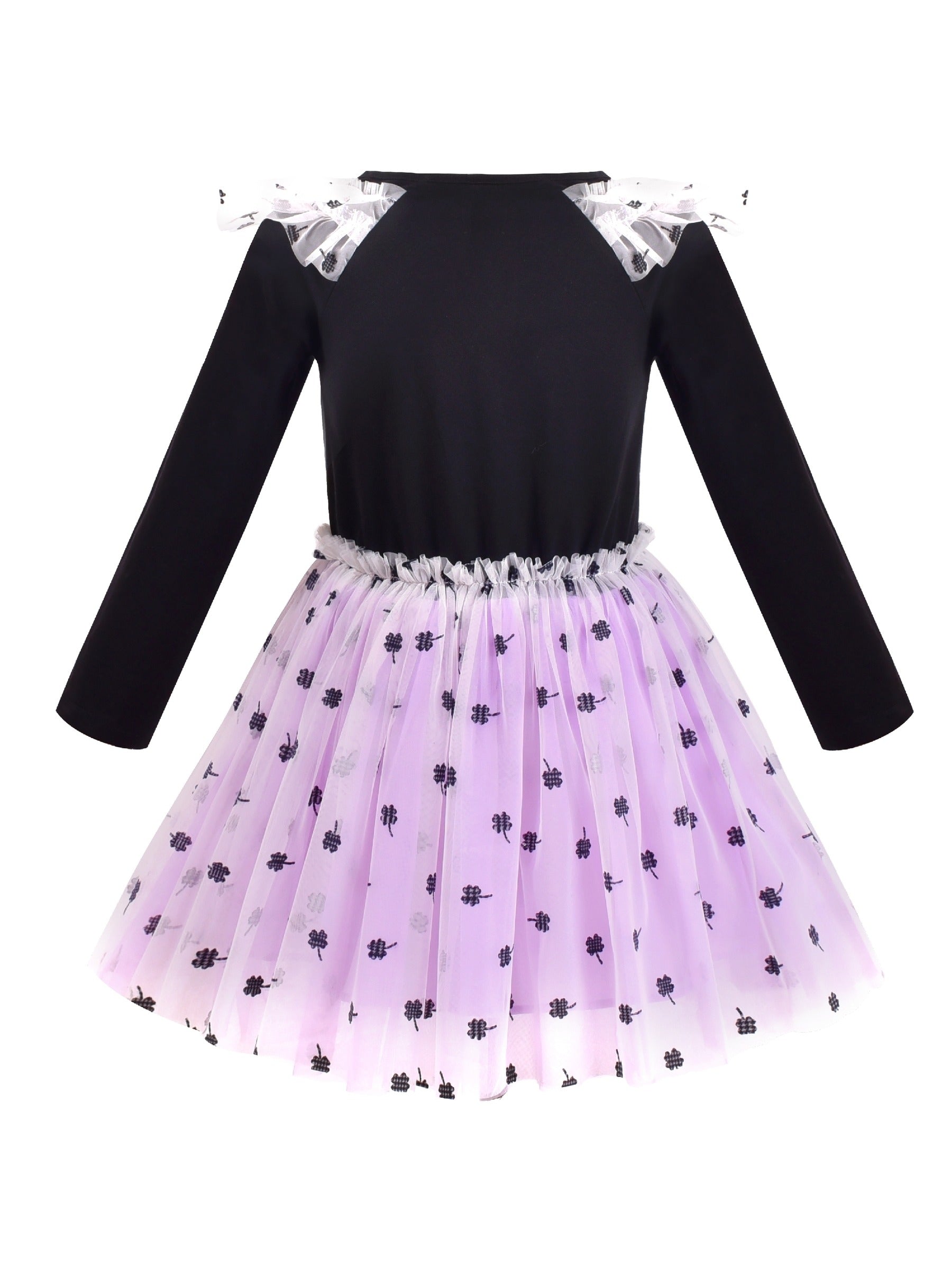 Girls Dress Long Sleeve Tutu Skirt Bow Tie Party Black