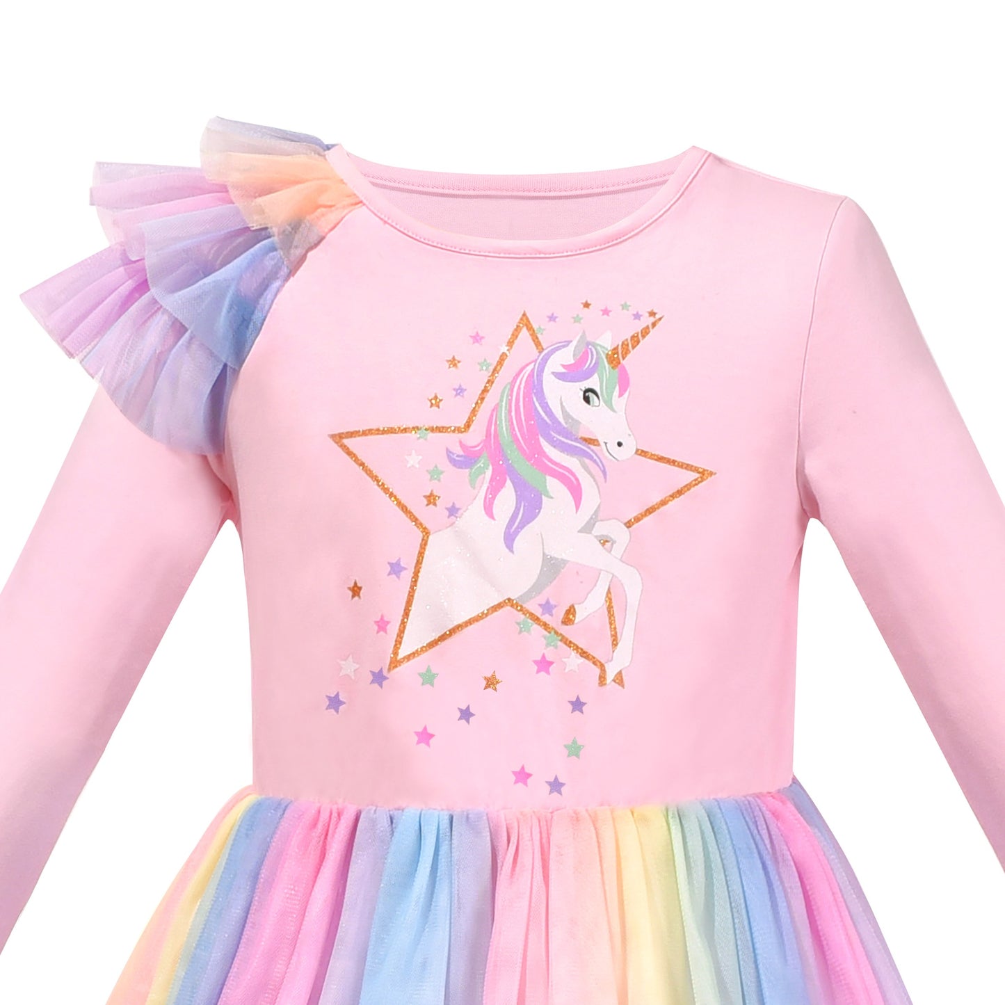 Girls Dress Long Sleeve Tutu Skirt Bow Tie Party Pink