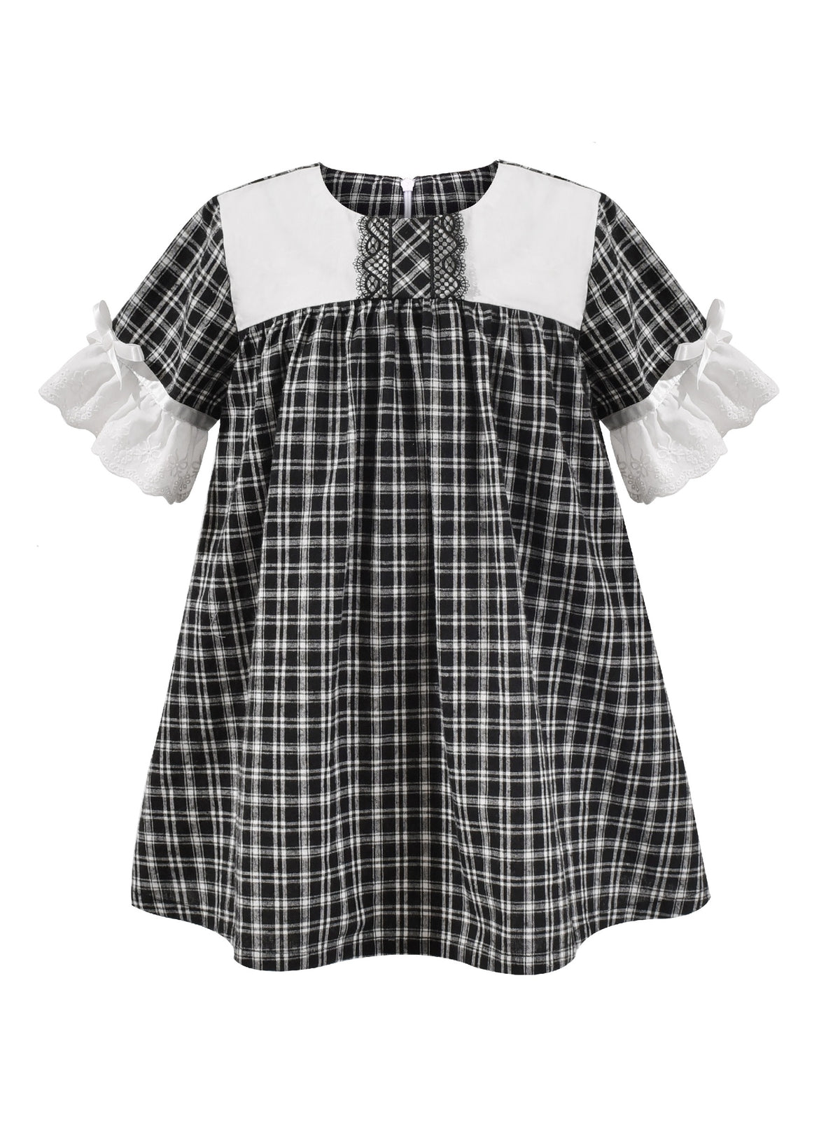 Girls Dress Denim Blue Short Sleeve School Uniform - Black