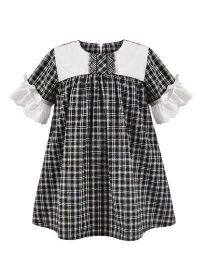Girls Dress Denim Blue Short Sleeve School Uniform - Black