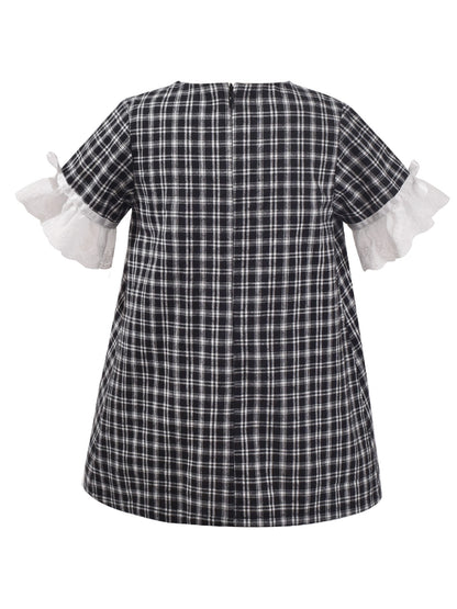 Girls Dress Denim Blue Short Sleeve School Uniform - Black