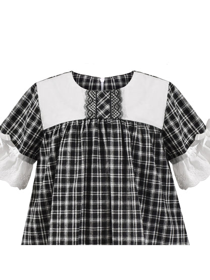 Girls Dress Denim Blue Short Sleeve School Uniform - Black