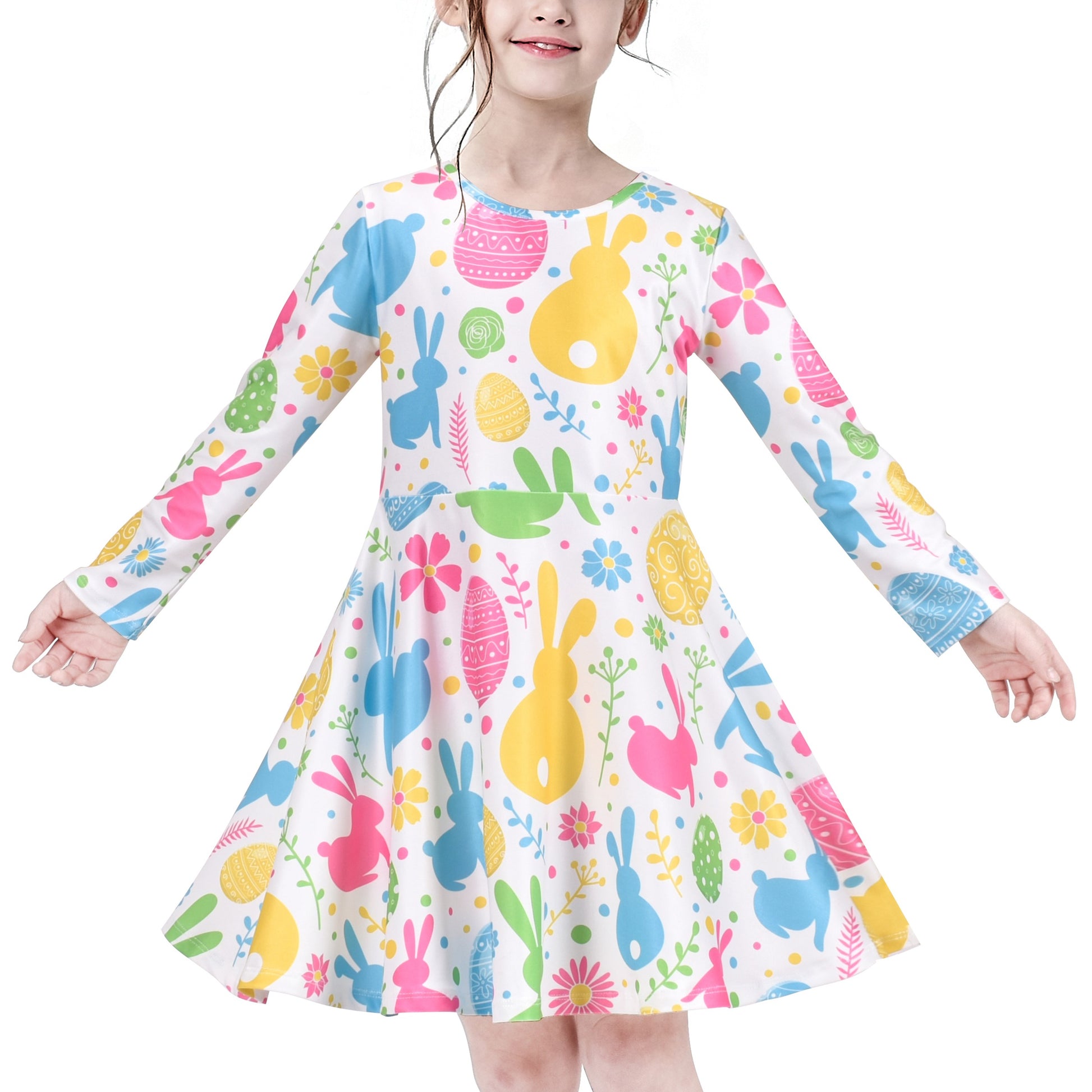 Girls Dress Unicorn Rainbow Casual Long Sleeve Multi-Color