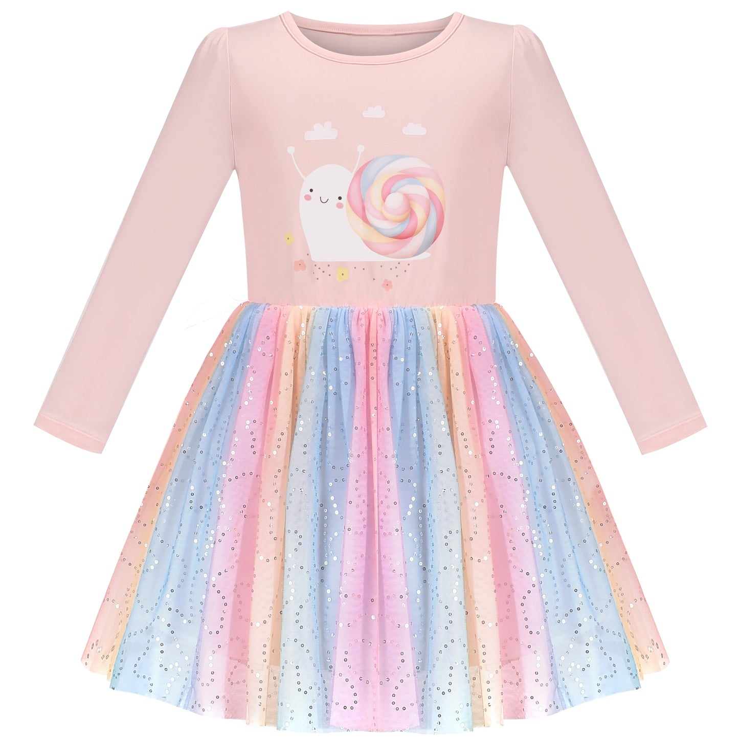 Girls Dress Long Sleeve Tutu Skirt Bow Tie Party Pink