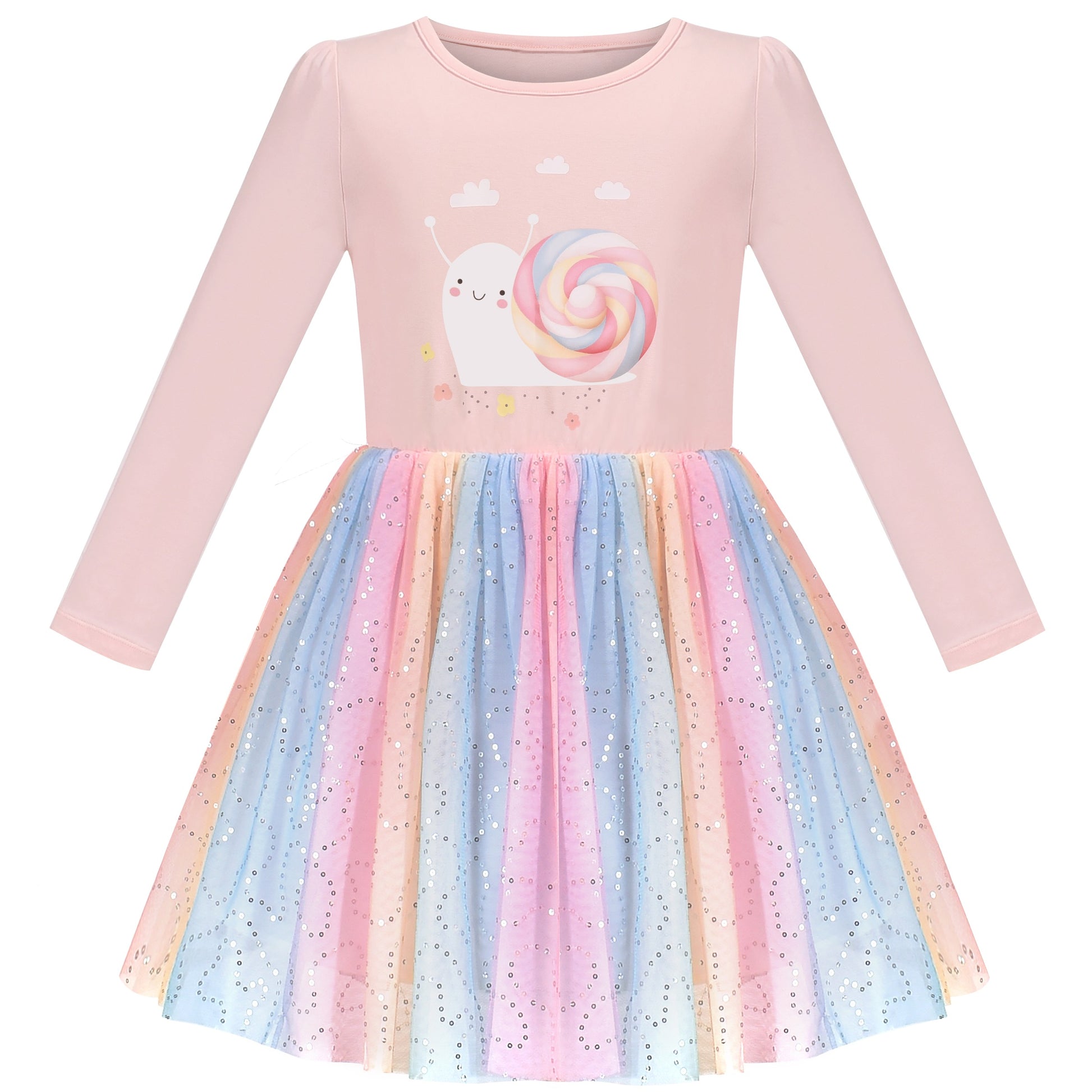 Girls Dress Long Sleeve Tutu Skirt Bow Tie Party Pink