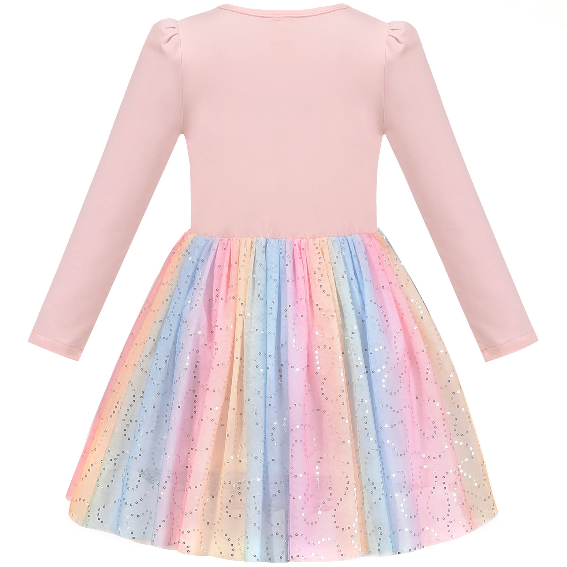 Girls Dress Long Sleeve Tutu Skirt Bow Tie Party Pink