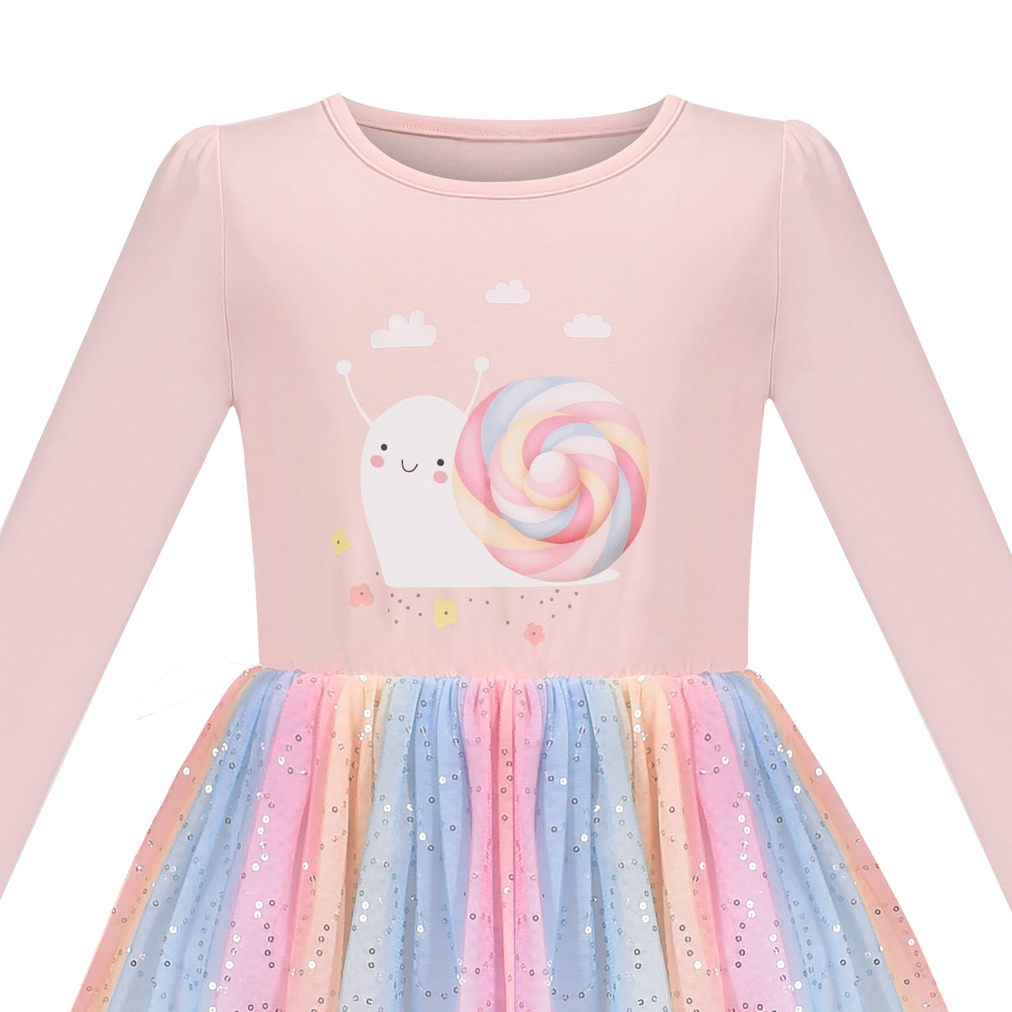 Girls Dress Long Sleeve Tutu Skirt Bow Tie Party Pink