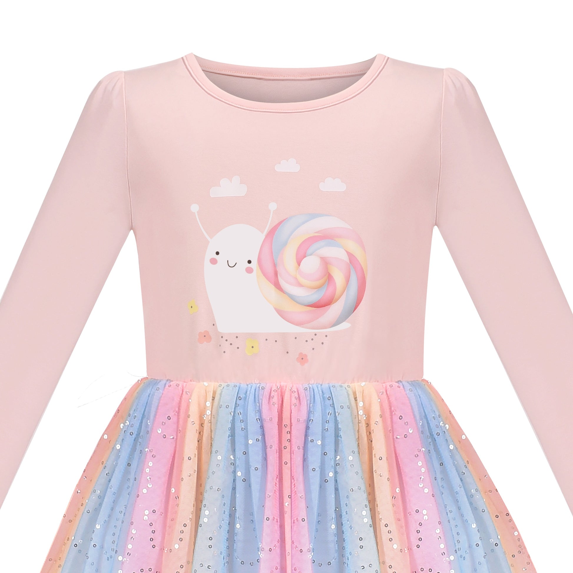 Girls Dress Long Sleeve Tutu Skirt Bow Tie Party Pink