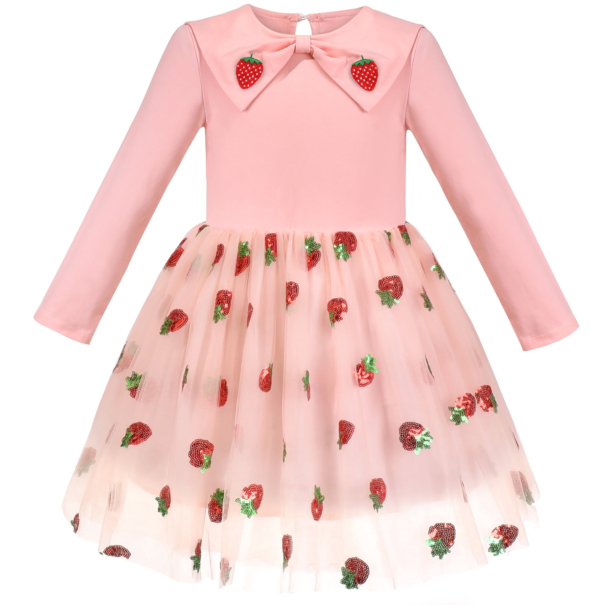 Girls Dress Long Sleeve Tutu Skirt Bow Tie Party Pink