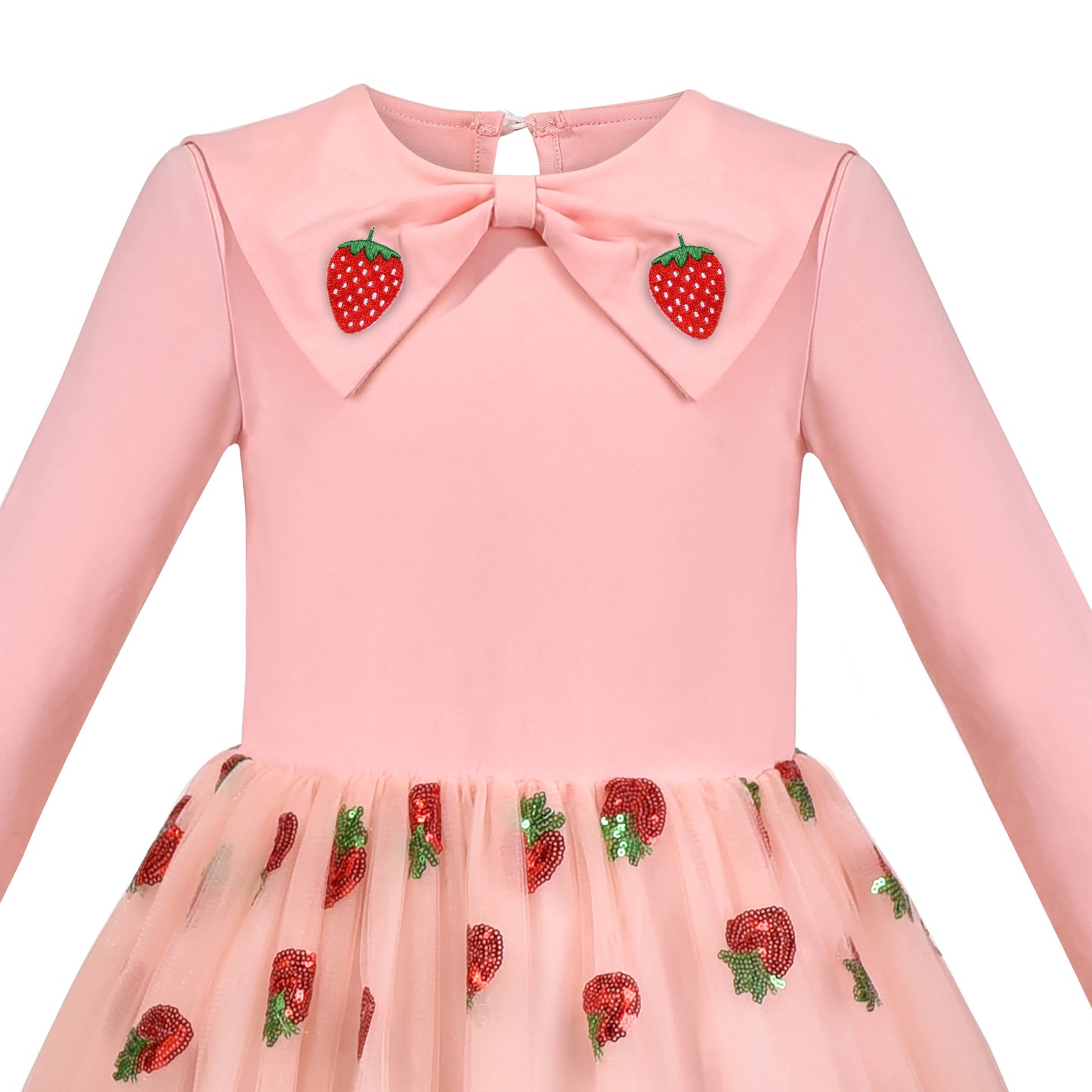 Girls Dress Long Sleeve Tutu Skirt Bow Tie Party Pink