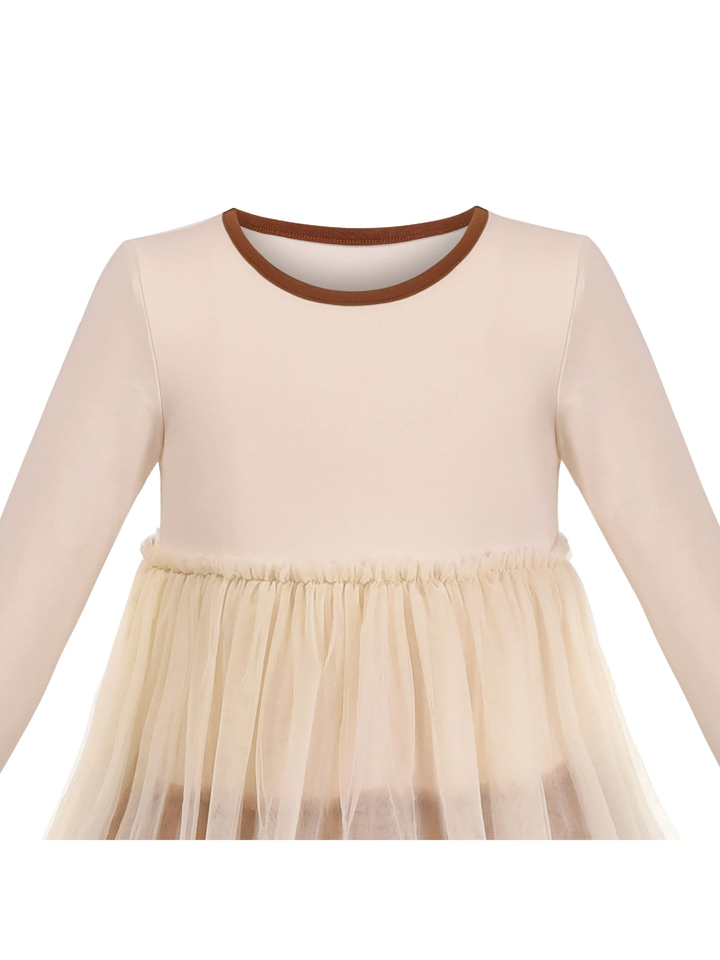 Girls Dress Long Sleeve Tutu Skirt Bow Tie Party Beige