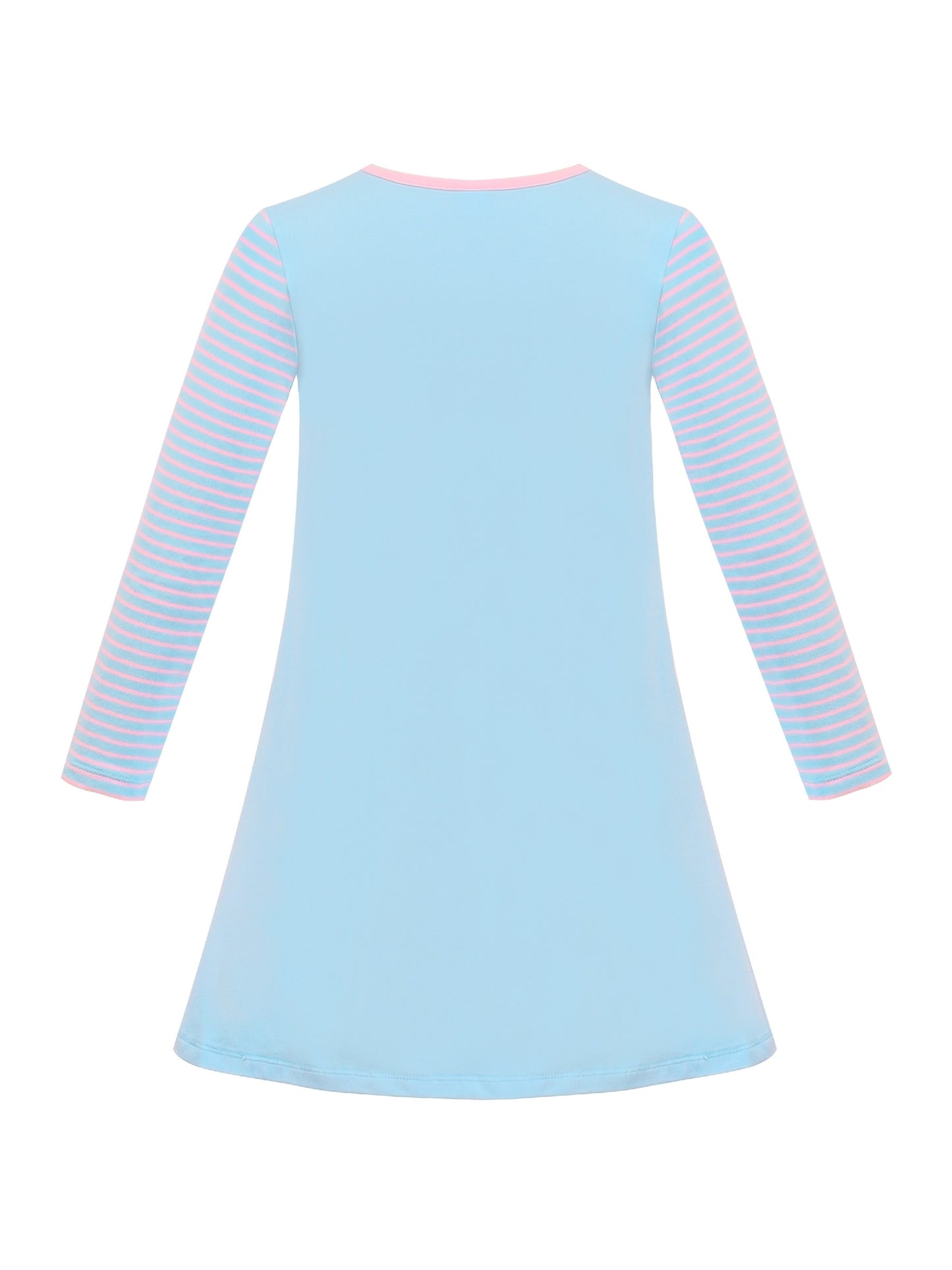 Girls Casual Dress Cotton Long Sleeve Kite Cloud Embroidered Blue