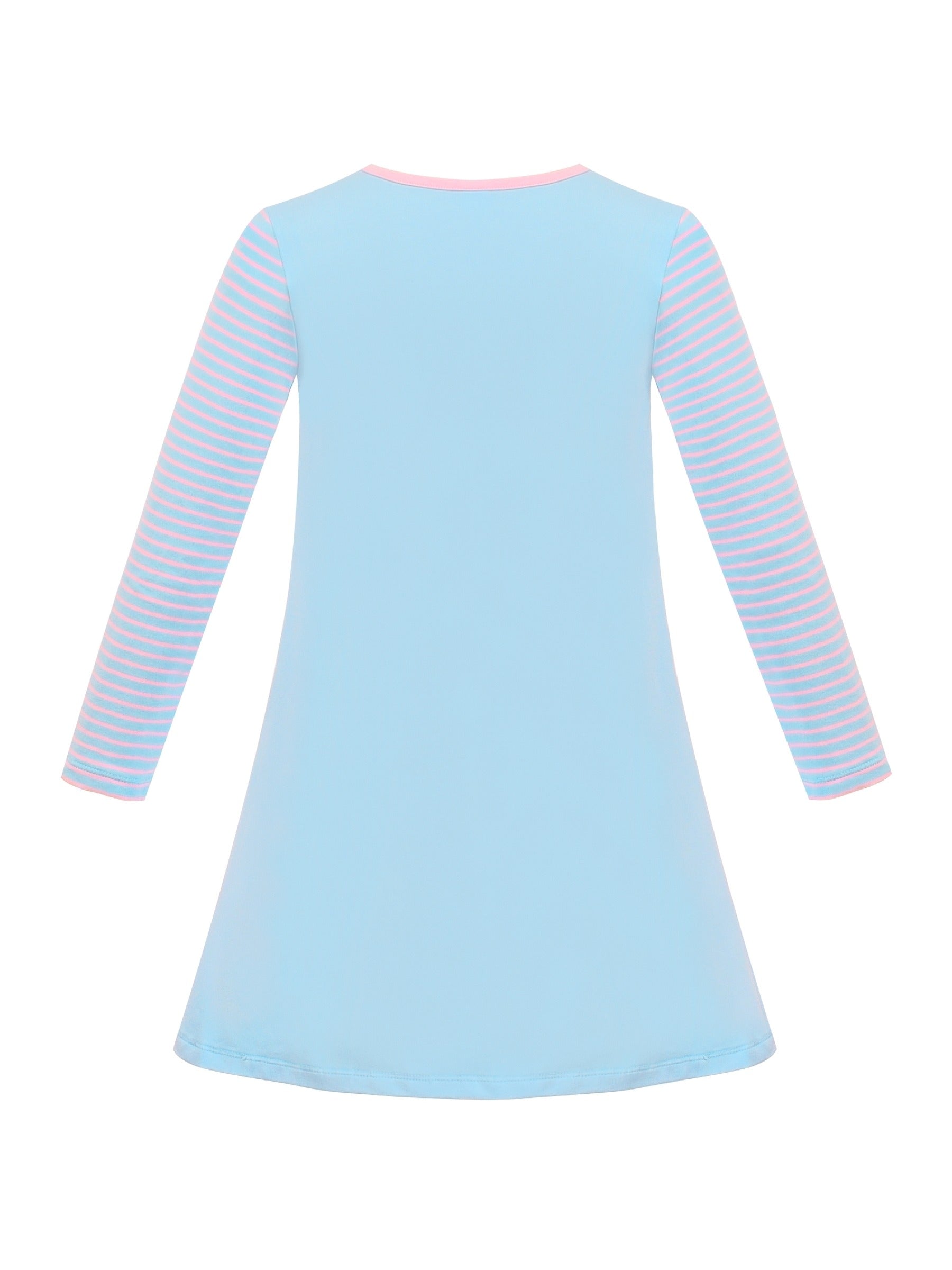 Girls Casual Dress Cotton Long Sleeve Kite Cloud Embroidered Blue