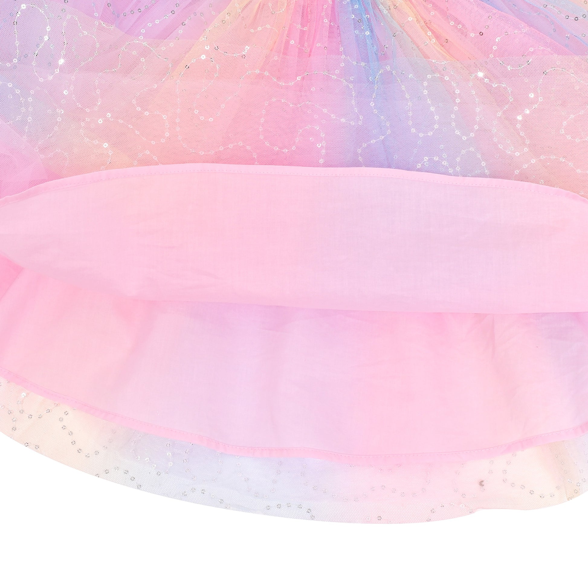 Girls Dress Sequin Stripe Ruffle Fairy Rainbow Colorful Long Sleeve Pink