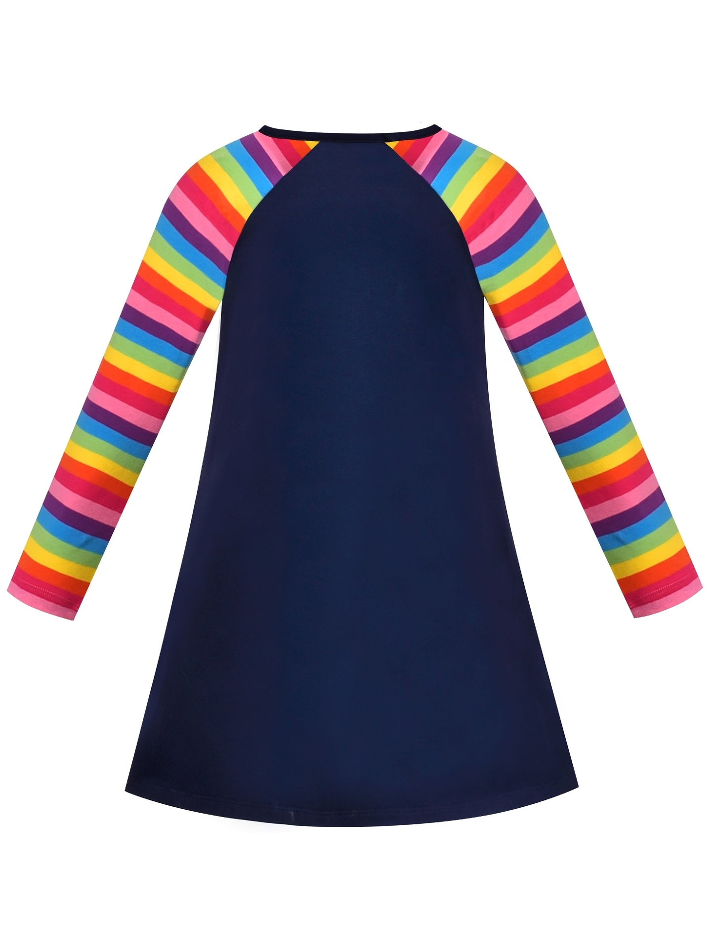Girls Casual Dress Cotton Long Sleeve Kite Cloud Embroidered Blue