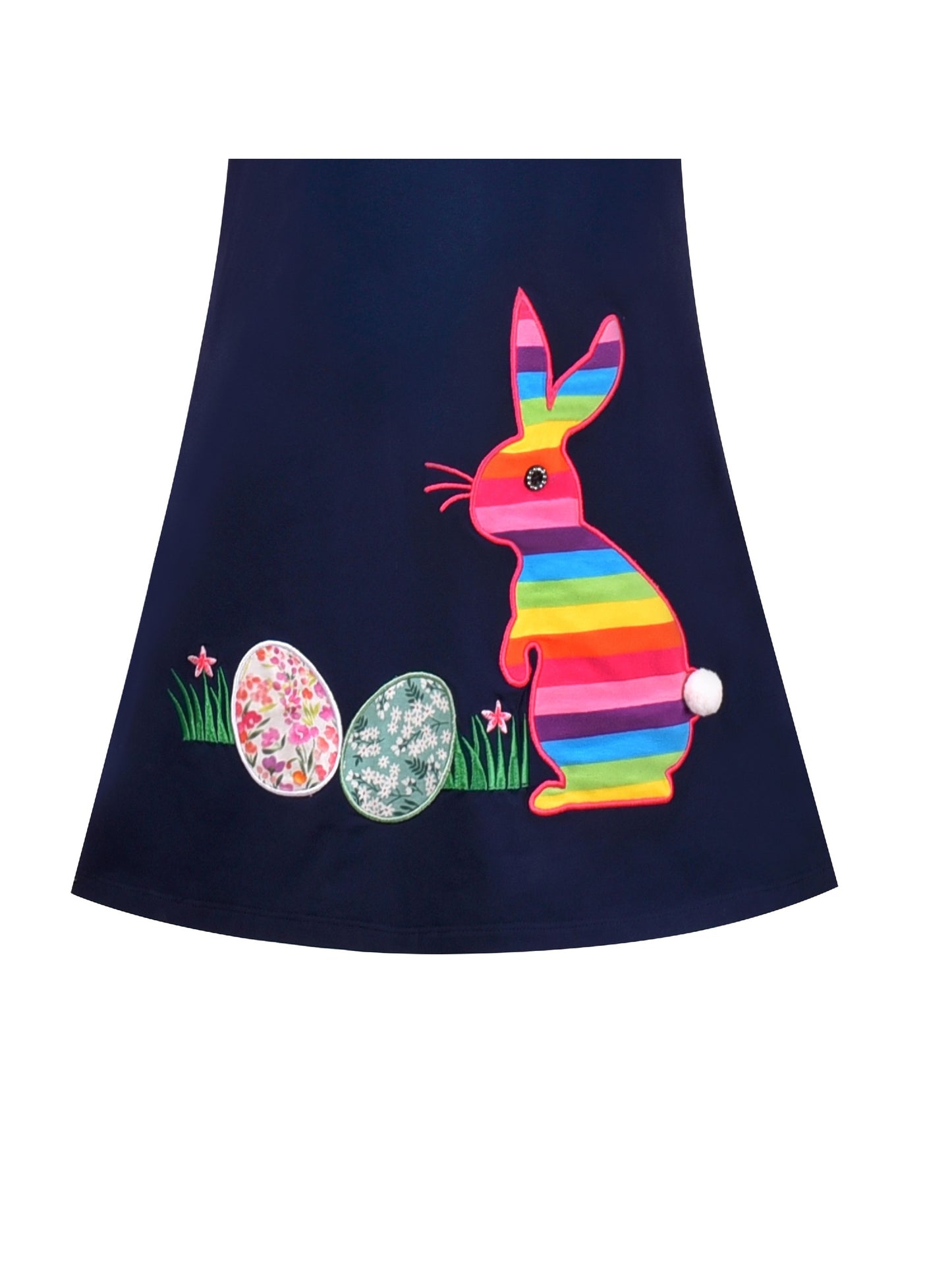 Girls Casual Dress Cotton Long Sleeve Kite Cloud Embroidered Blue