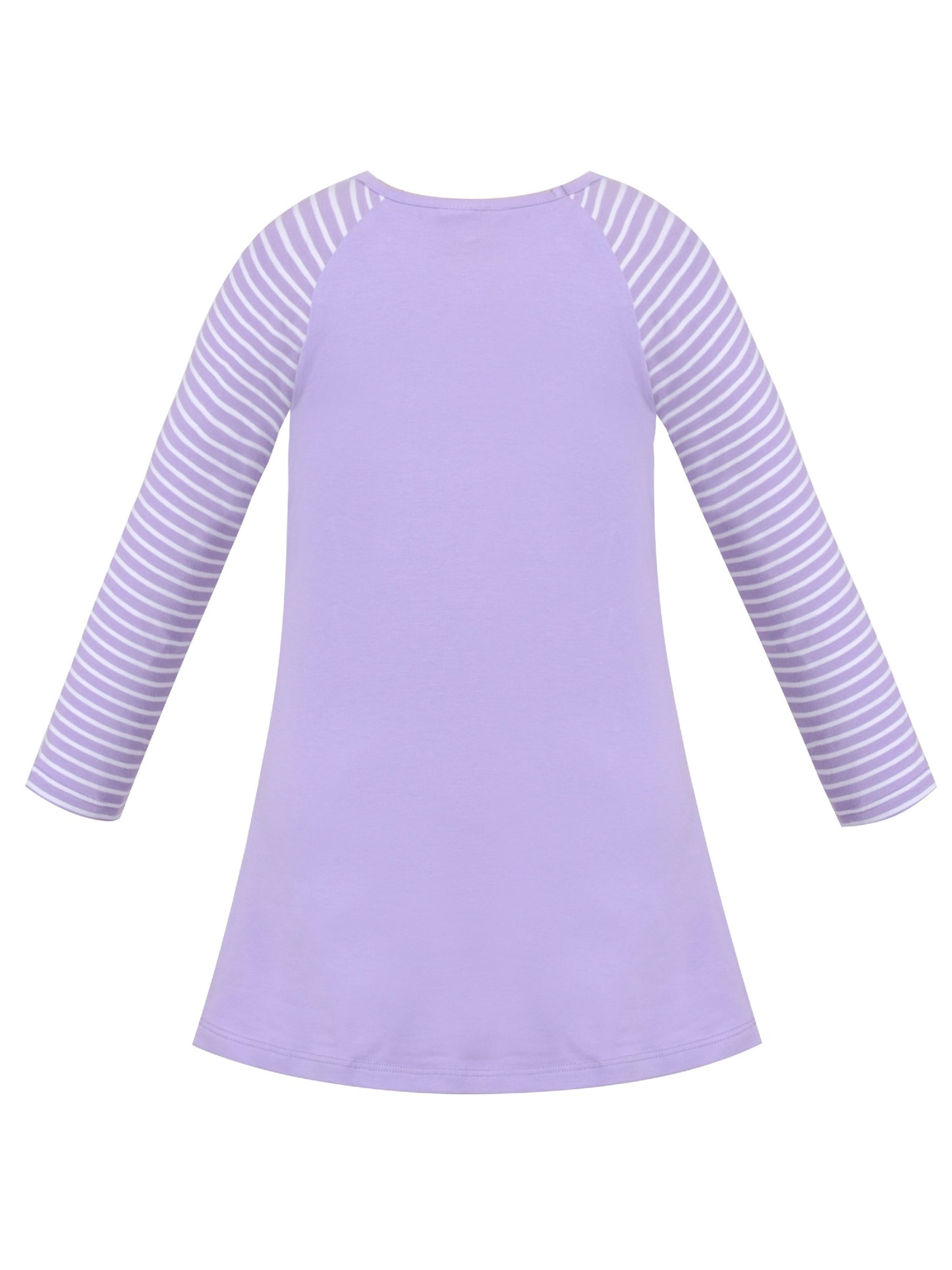 Girls Dress Long Sleeve Cotton Cartoon Sequins Pink Striped Dress Purple