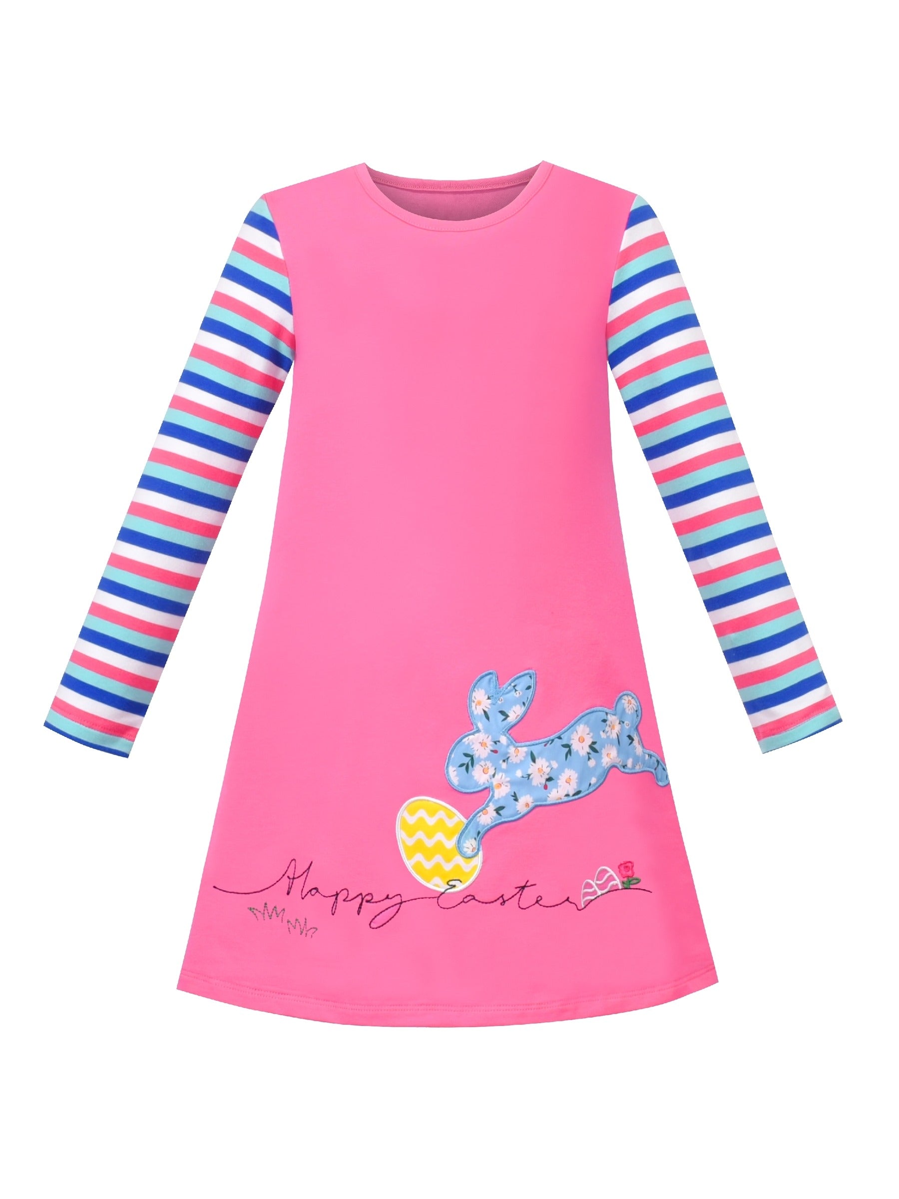 Girls Casual Dress Cotton Long Sleeve Kite Cloud Embroidered Pink