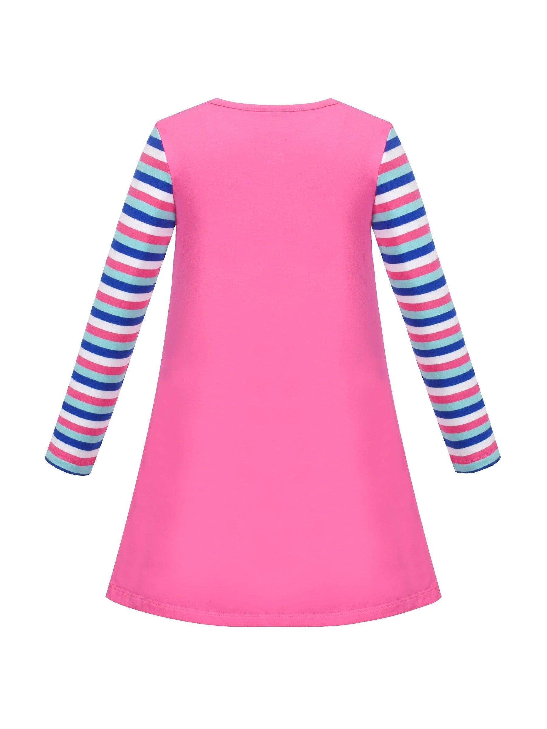 Girls Casual Dress Cotton Long Sleeve Kite Cloud Embroidered Pink