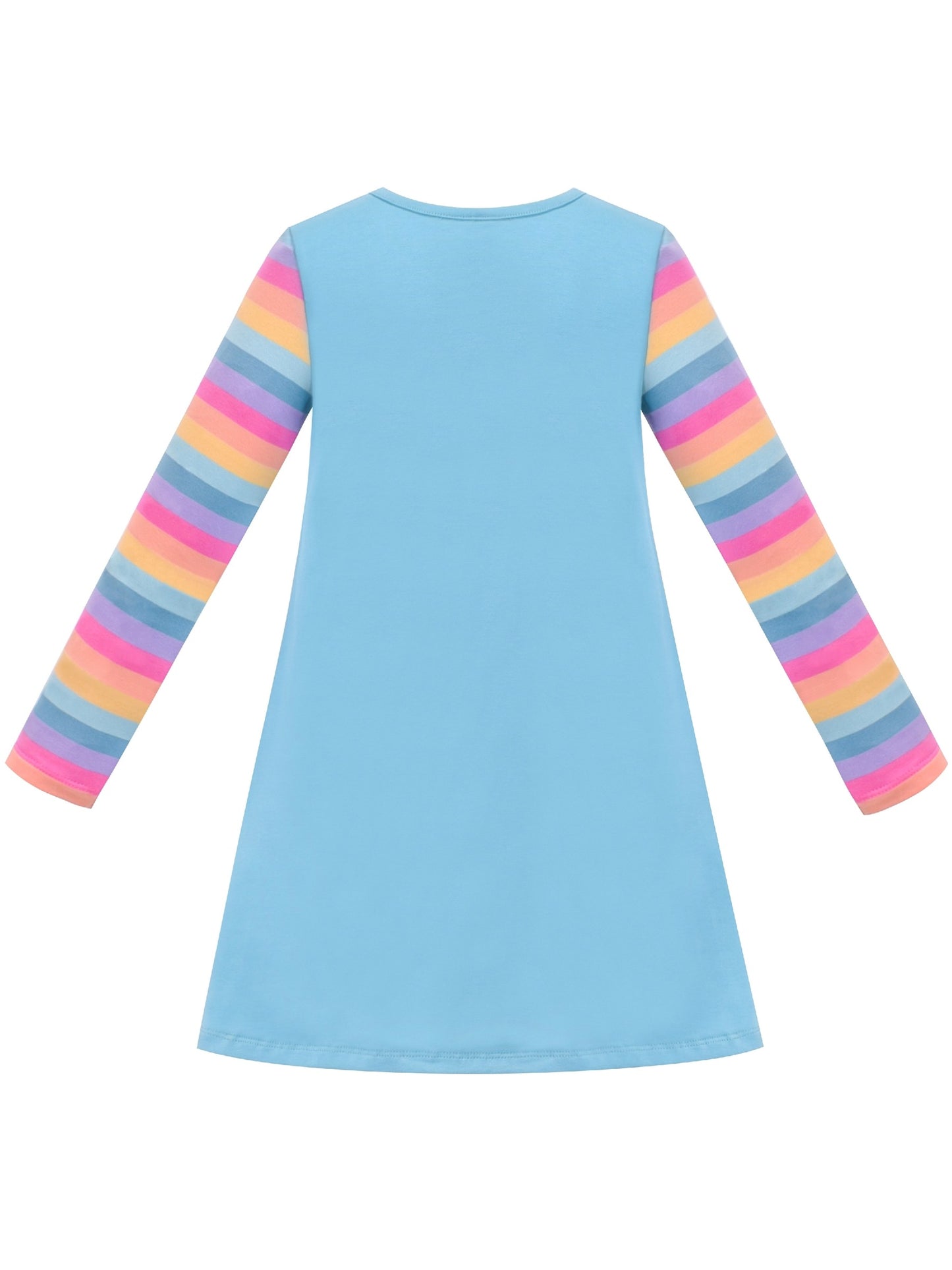 Girls Dress Long Sleeve Cotton Cartoon Sequins Pink Striped Dress Blue