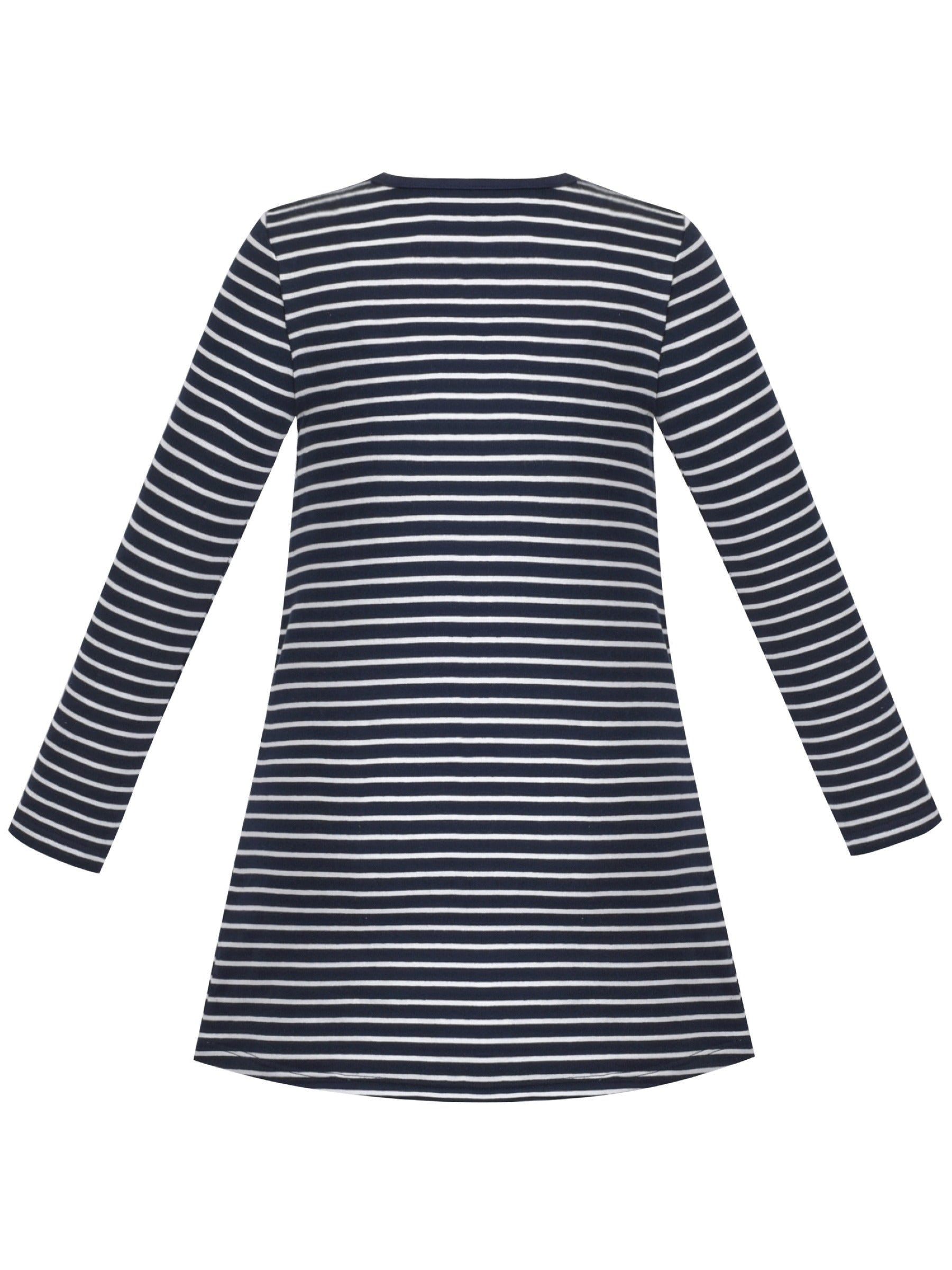 Girls Dress Long Sleeve Cotton Cartoon Sequins Pink Striped Dress Blue