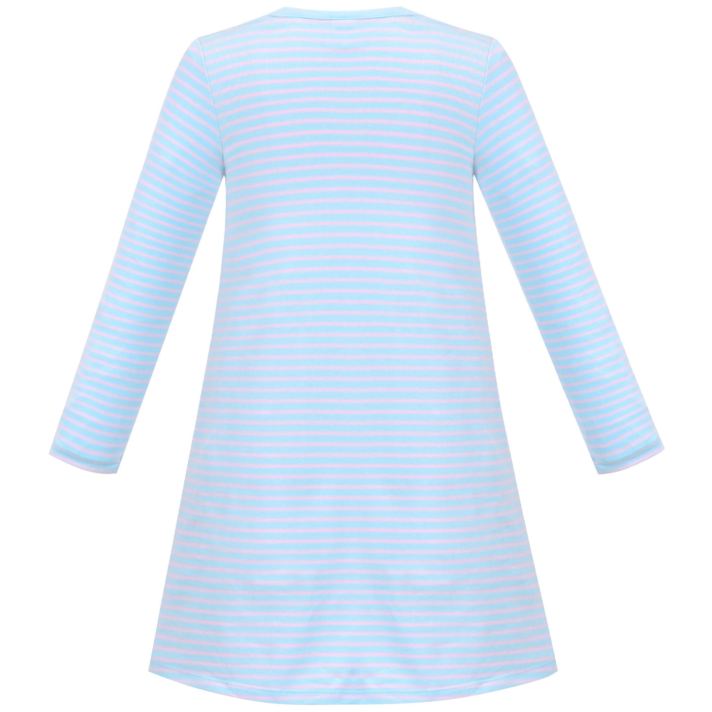 Girls Dress Long Sleeve Cotton Cartoon Sequins Pink Striped Dress Blue