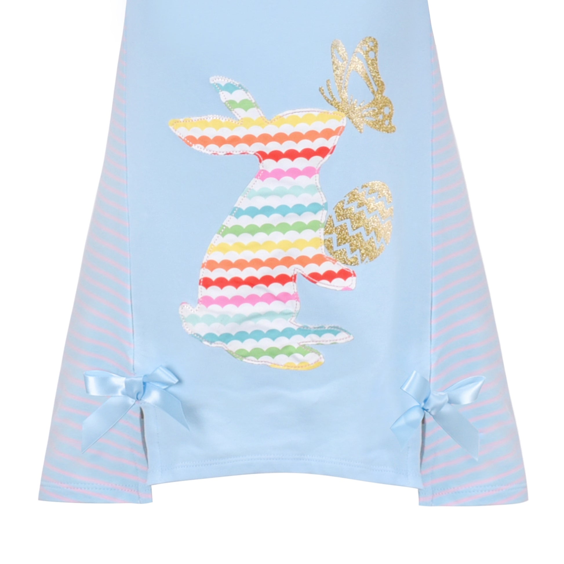 Girls Dress Long Sleeve Cotton Cartoon Sequins Pink Striped Dress Blue