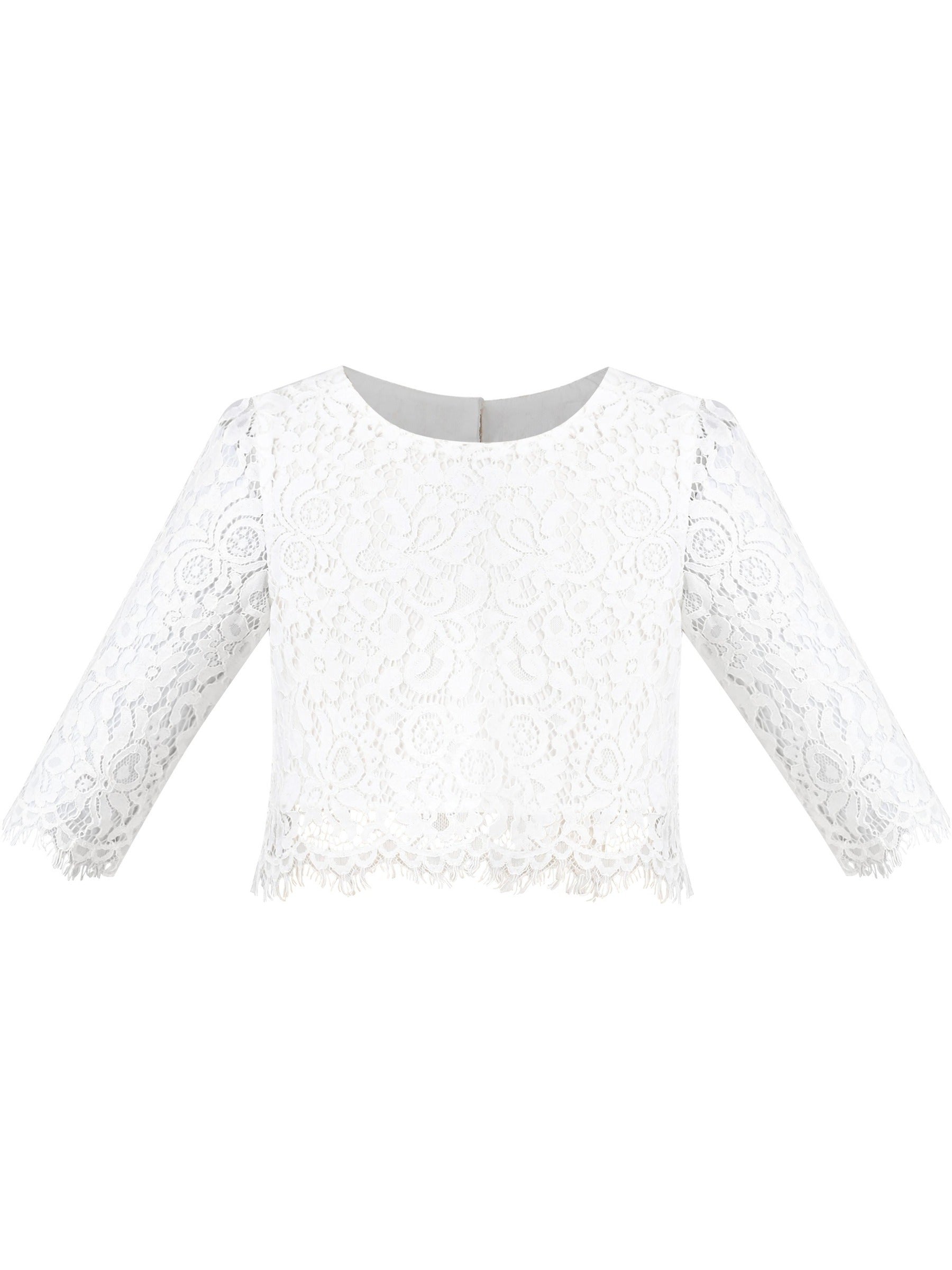 Girls Dress Pleated 2 Piece Set Lace Crop Top Rainbow Unicorn Purple