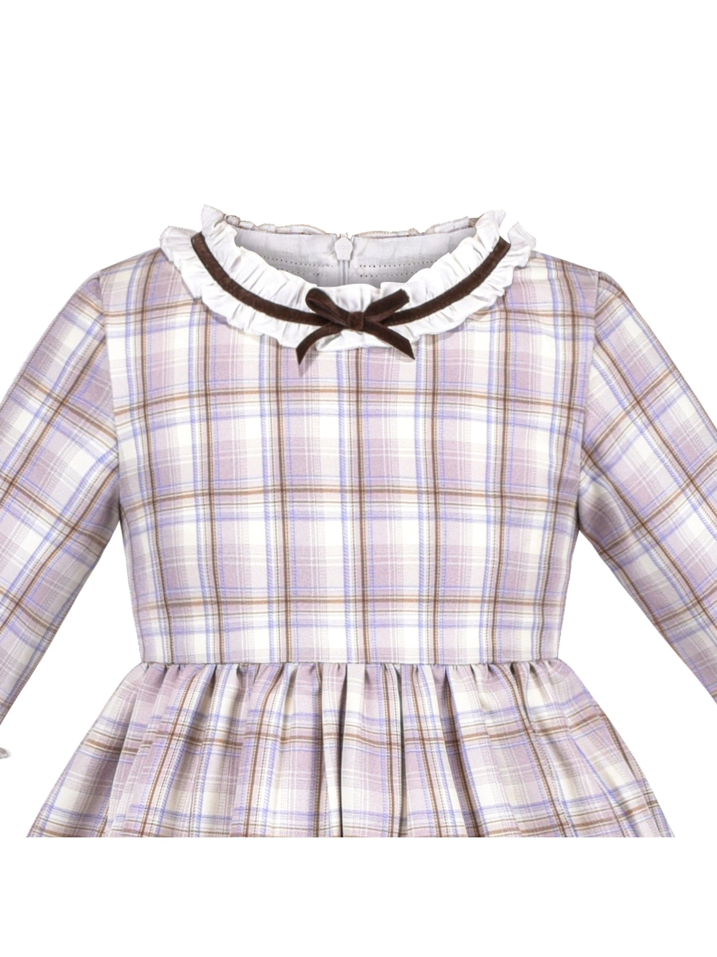 Girls Dress Long Sleeve White Lace Blue A-line School Uniform Brown