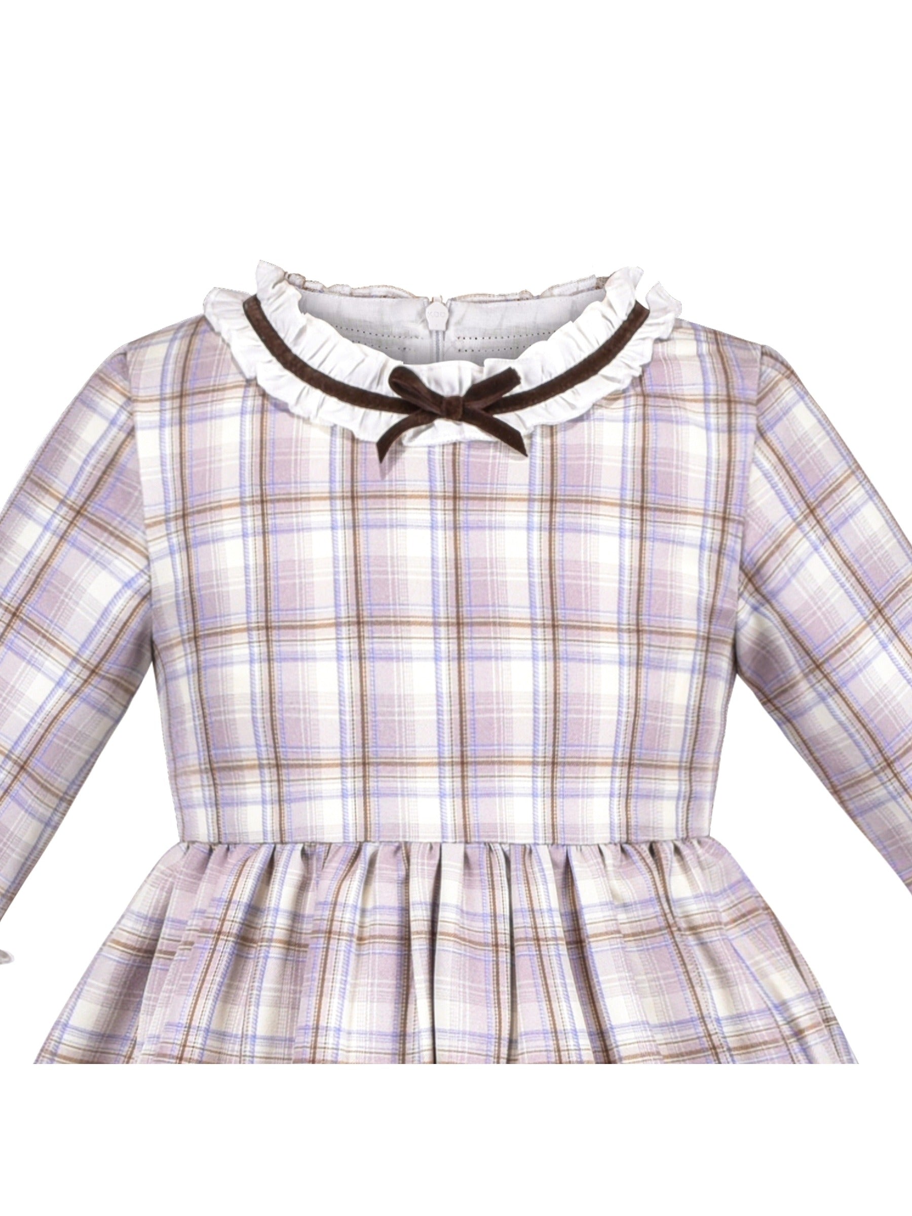 Girls Dress Long Sleeve White Lace Blue A-line School Uniform Brown