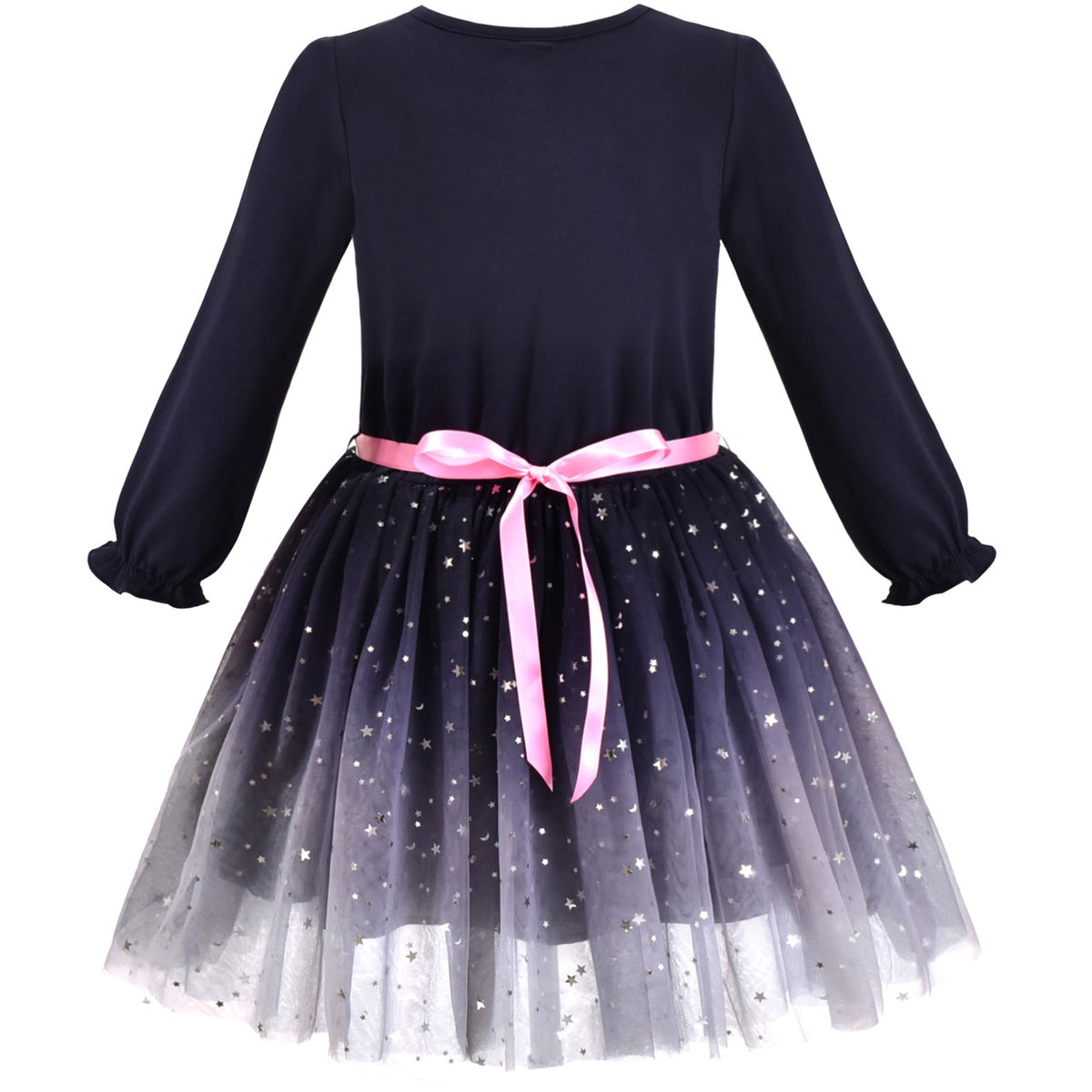 Girls Dress Shiny Rainbow Sea Turtle Tulle Skirt Long Sleeve - Blue