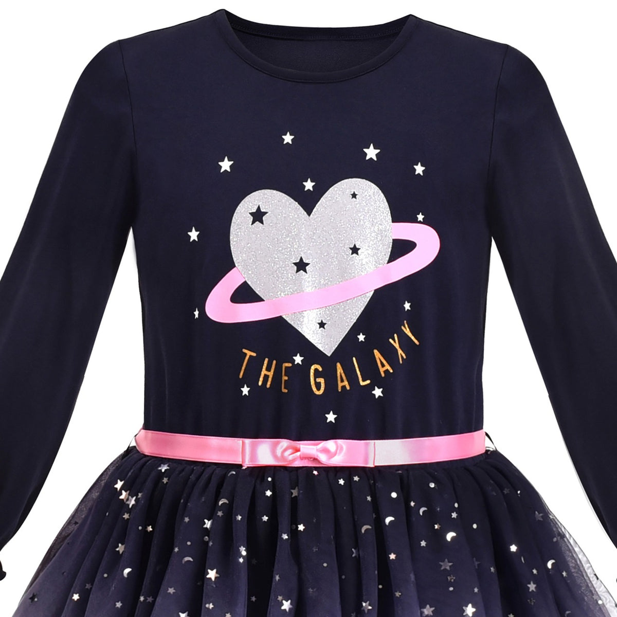 Girls Dress Shiny Rainbow Sea Turtle Tulle Skirt Long Sleeve - Blue