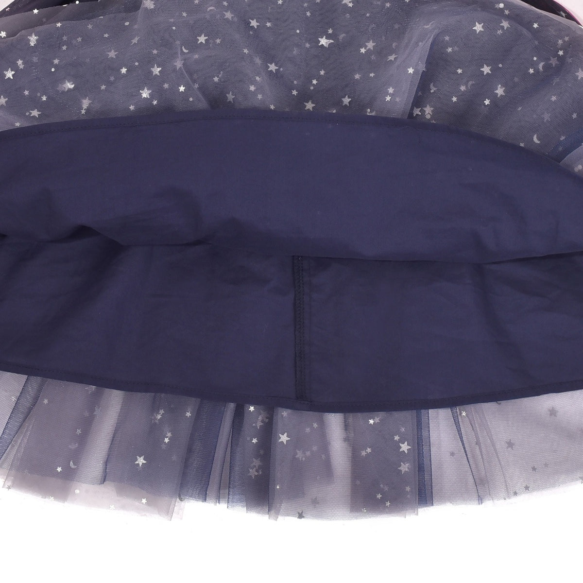 Girls Dress Shiny Rainbow Sea Turtle Tulle Skirt Long Sleeve - Blue