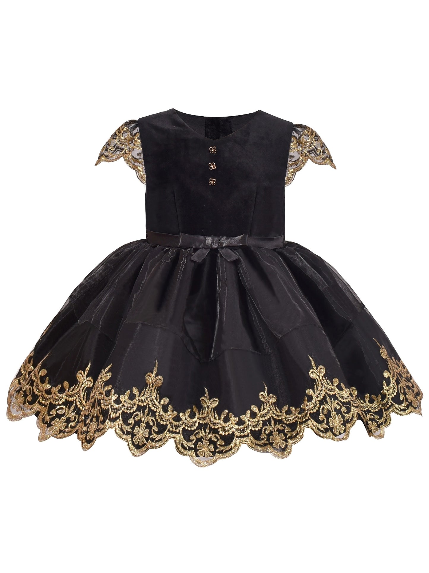 Flower Girls Dress Embroidered Butterfly Diamond Pageant Wedding Black
