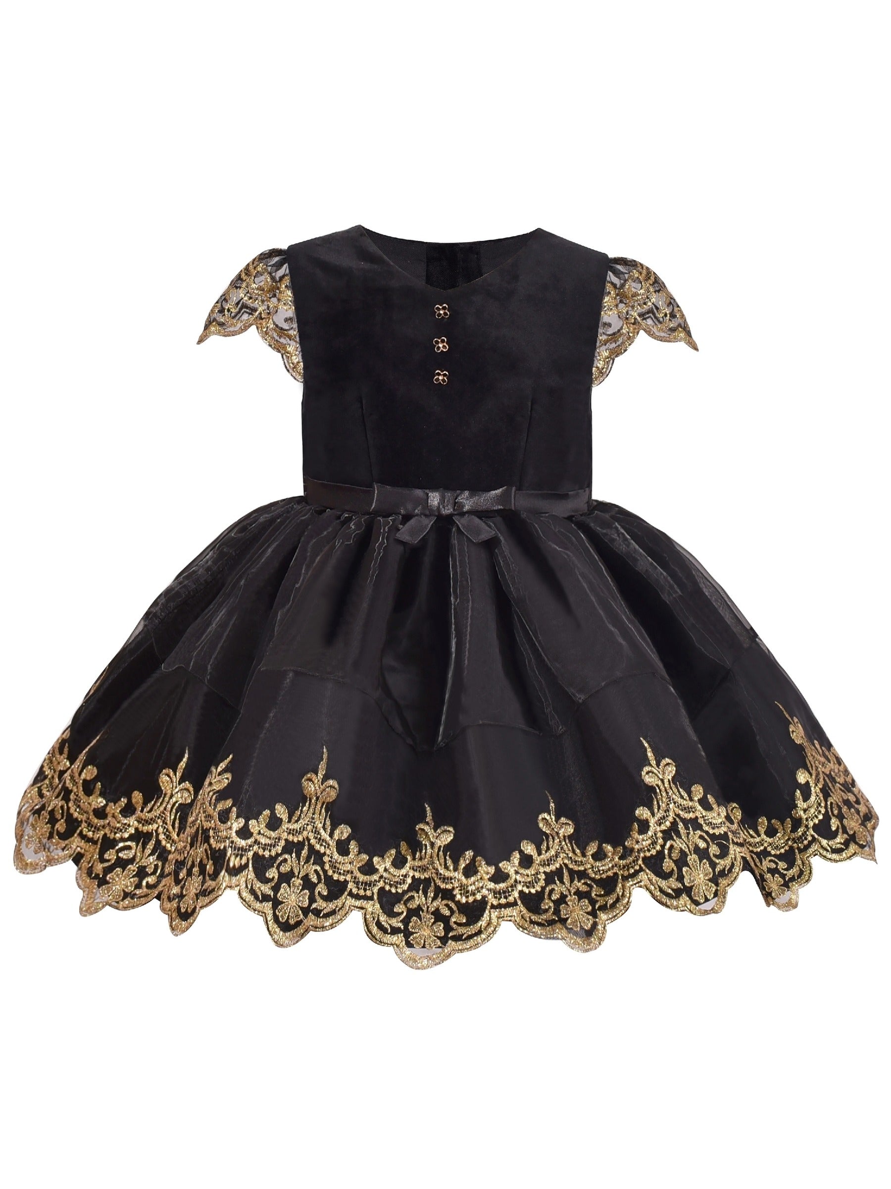Flower Girls Dress Embroidered Butterfly Diamond Pageant Wedding Black