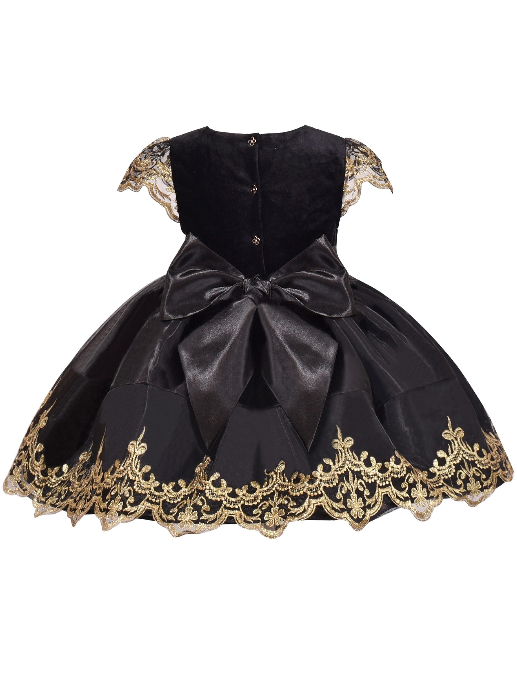 Flower Girls Dress Embroidered Butterfly Diamond Pageant Wedding Black