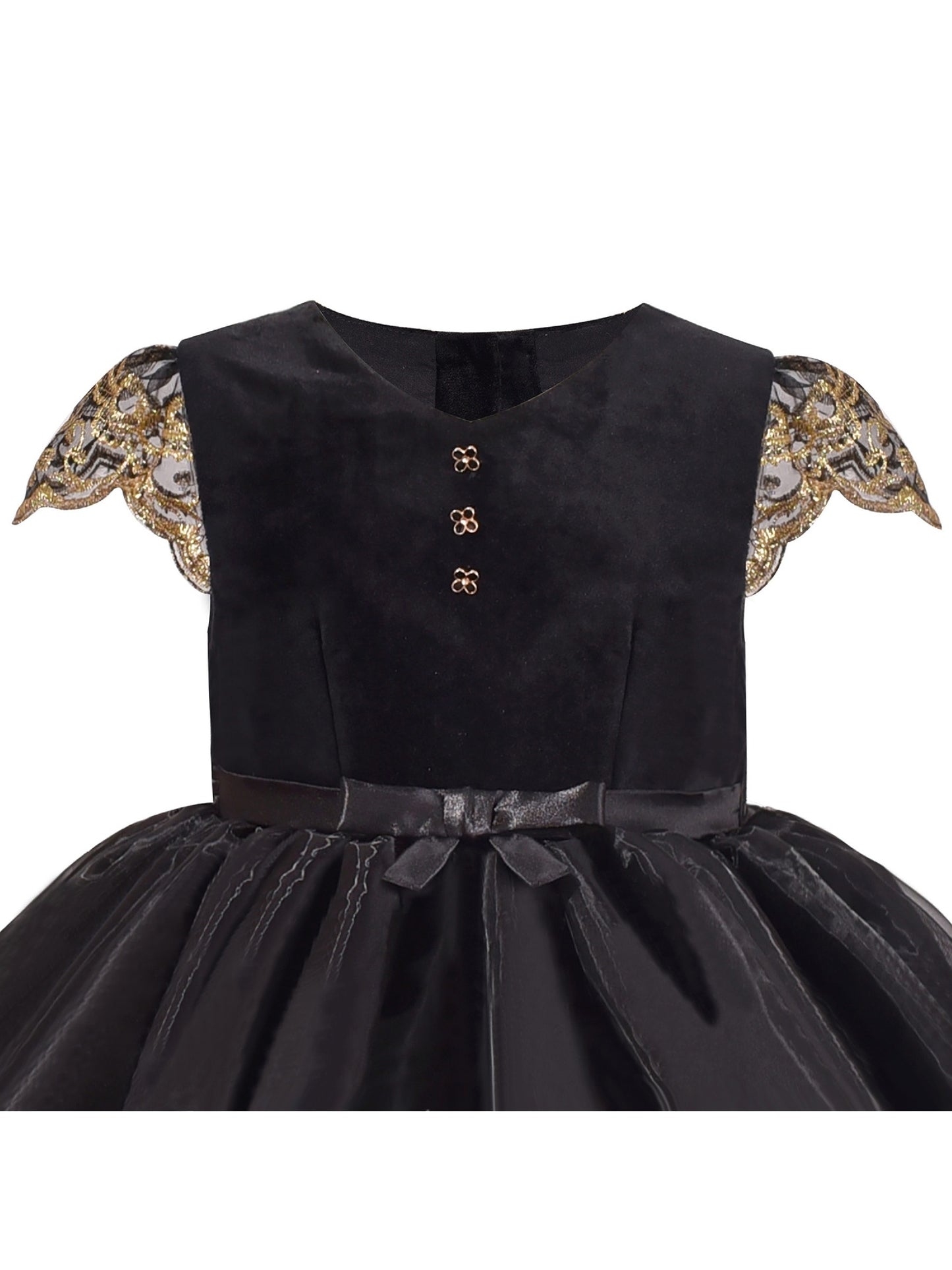 Flower Girls Dress Embroidered Butterfly Diamond Pageant Wedding Black