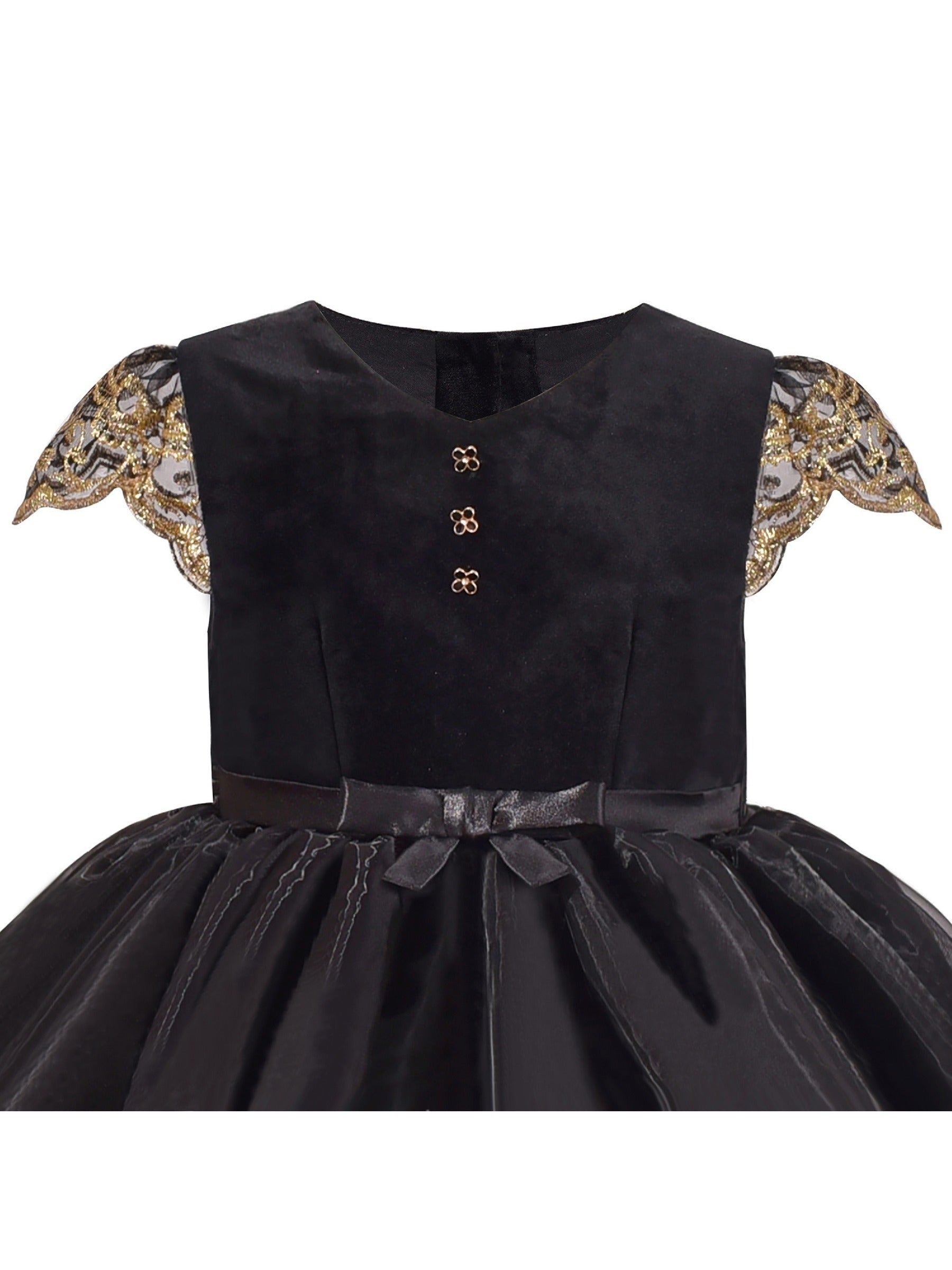Flower Girls Dress Embroidered Butterfly Diamond Pageant Wedding Black