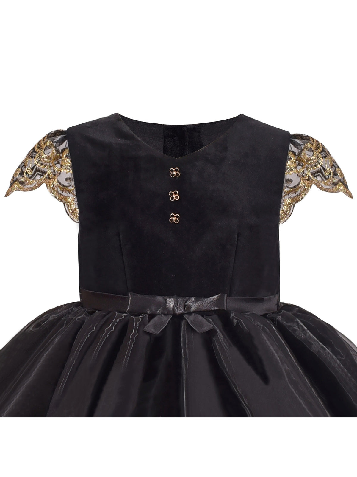 Flower Girls Dress Embroidered Butterfly Diamond Pageant Wedding - Black