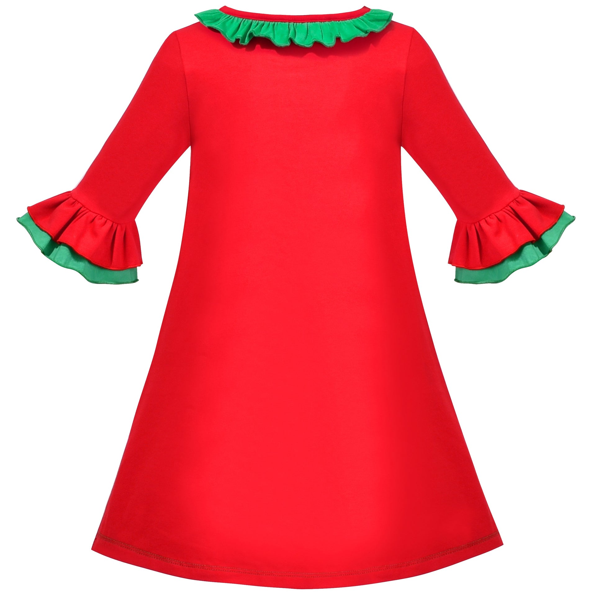 Girls Dress Long Sleeve Cotton Cartoon Sequins Pink Striped Dress Red