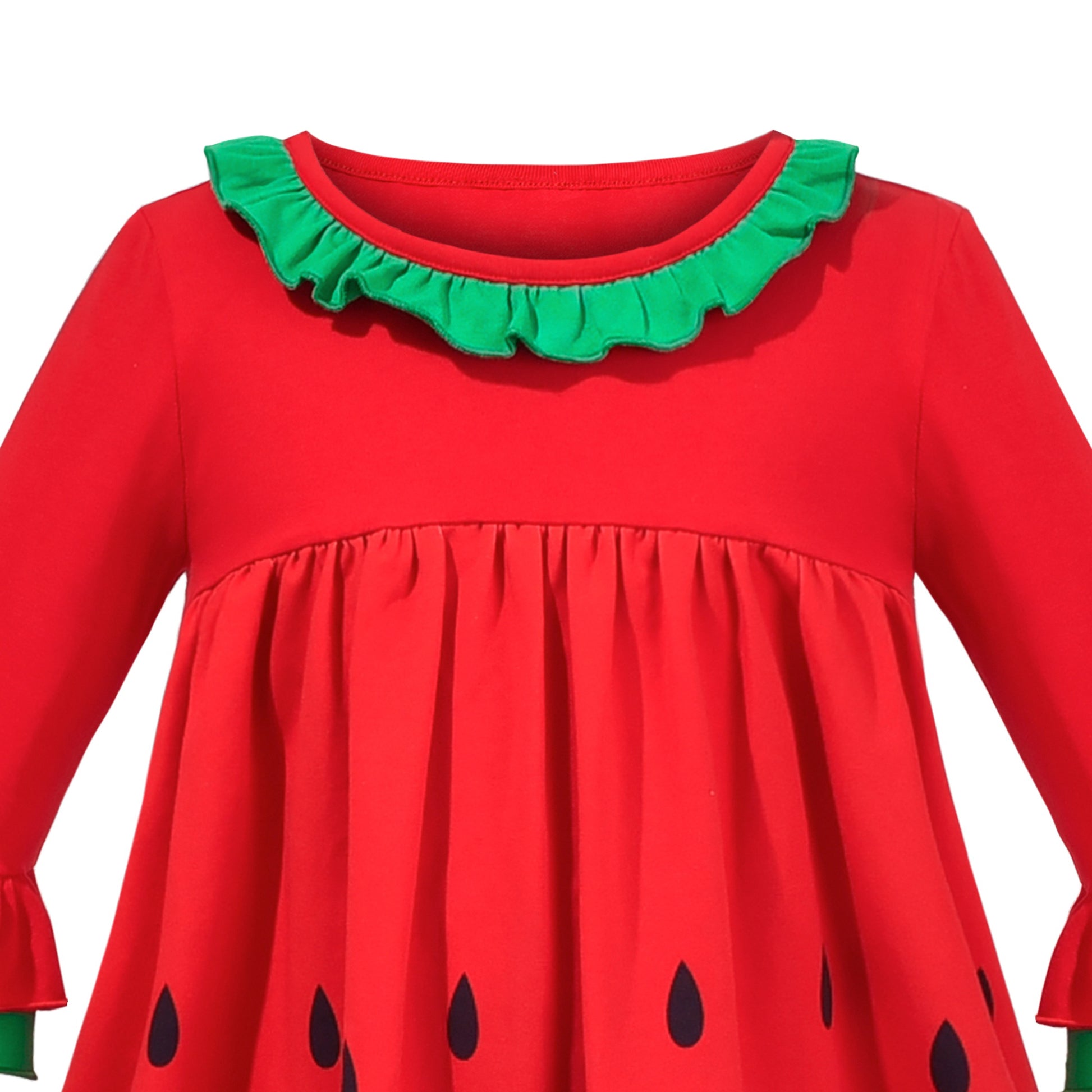 Girls Dress Long Sleeve Cotton Cartoon Sequins Pink Striped Dress Red