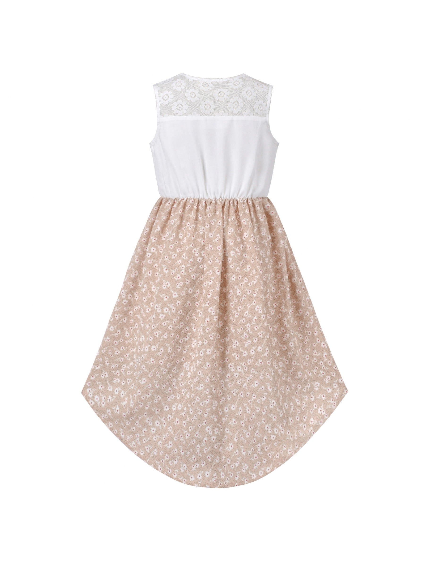 Girls Dress Lace to Chiffon Striped Black White Tied Waist Beige
