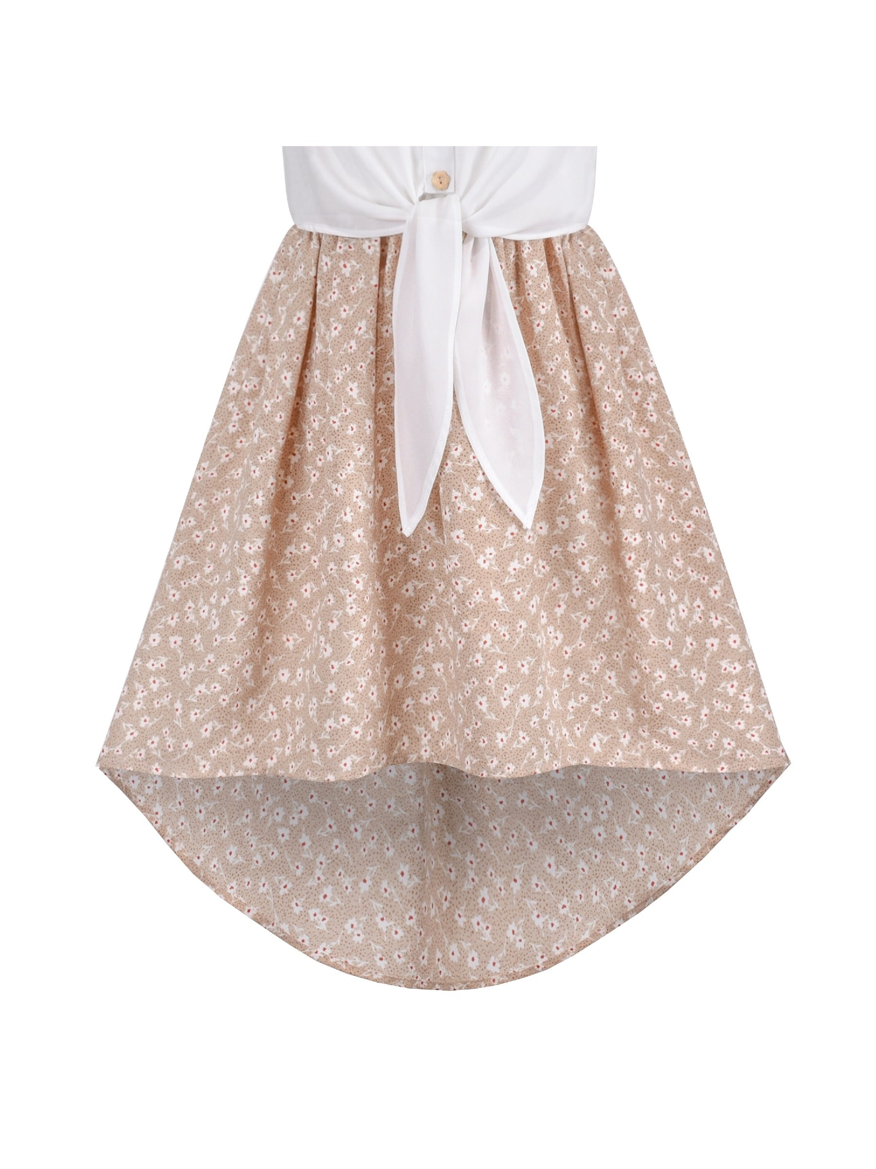 Girls Dress Lace to Chiffon Striped Black White Tied Waist Beige