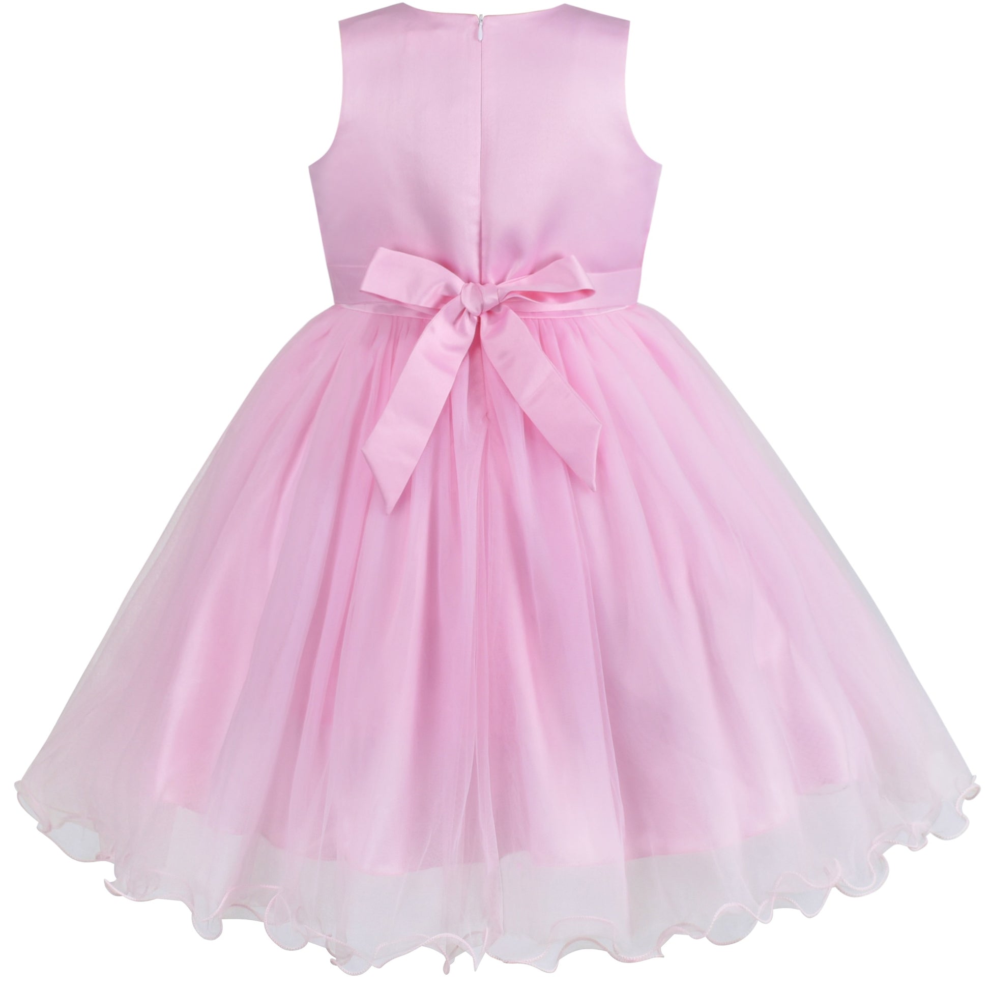 Flower Girls Dress White Wedding Pageant Bridesmaid Gown Pink