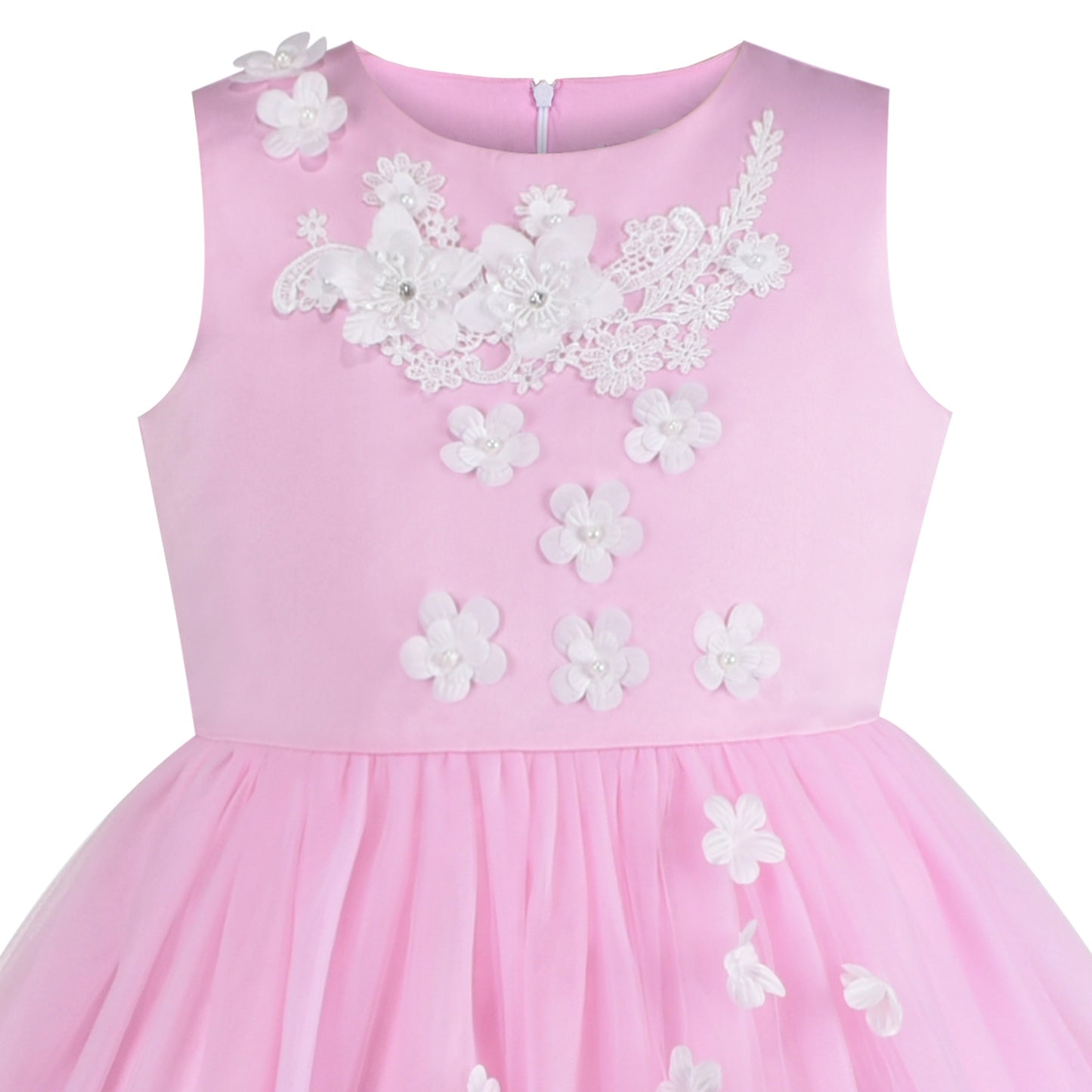 Flower Girls Dress White Wedding Pageant Bridesmaid Gown Pink