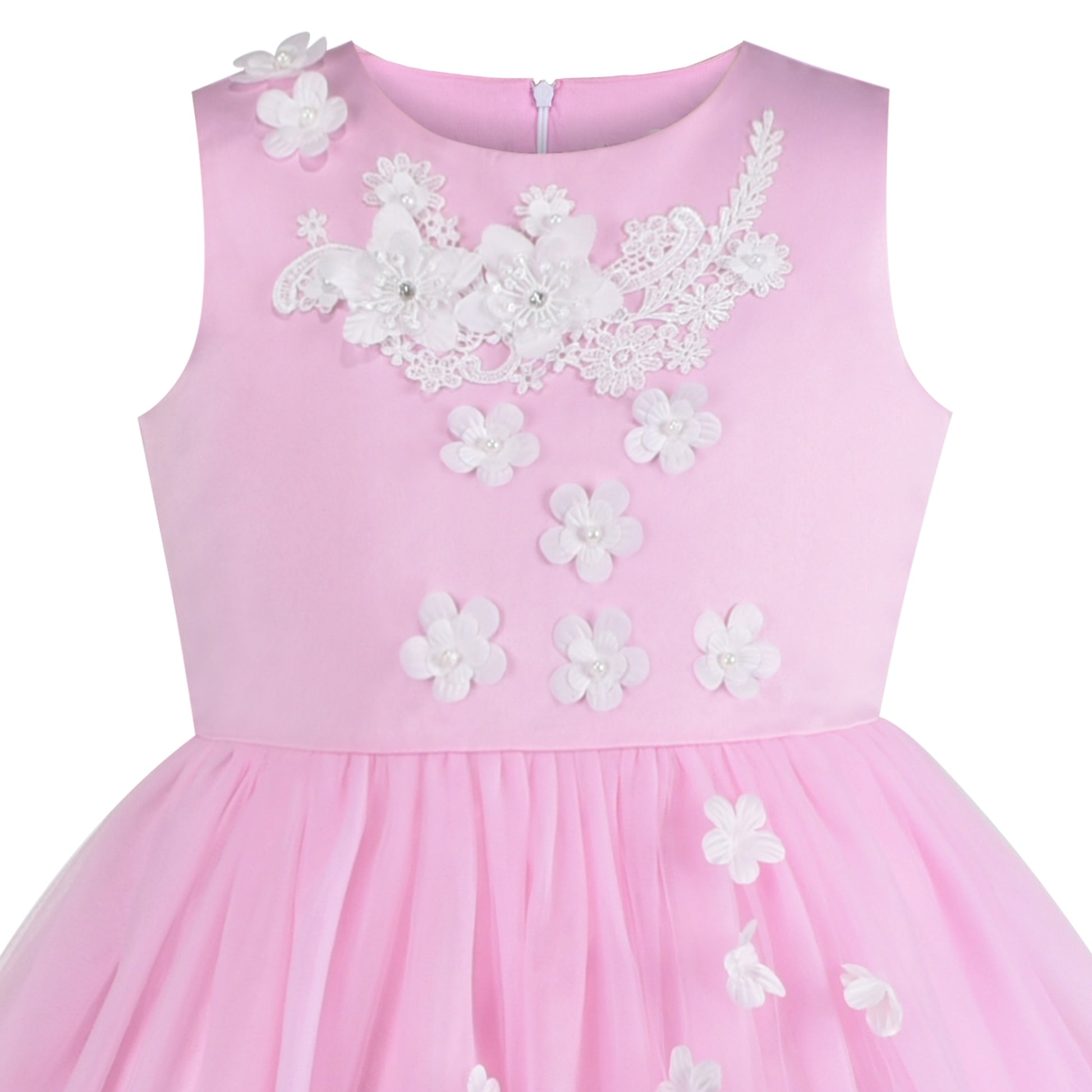 Flower Girls Dress White Wedding Pageant Bridesmaid Gown Pink