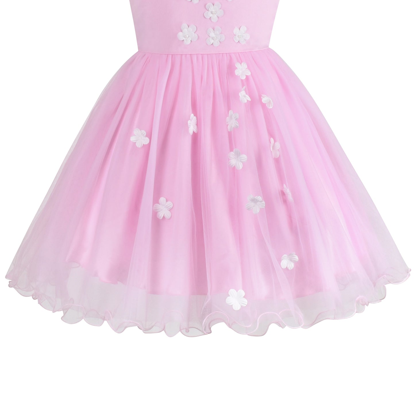 Flower Girls Dress White Wedding Pageant Bridesmaid Gown Pink