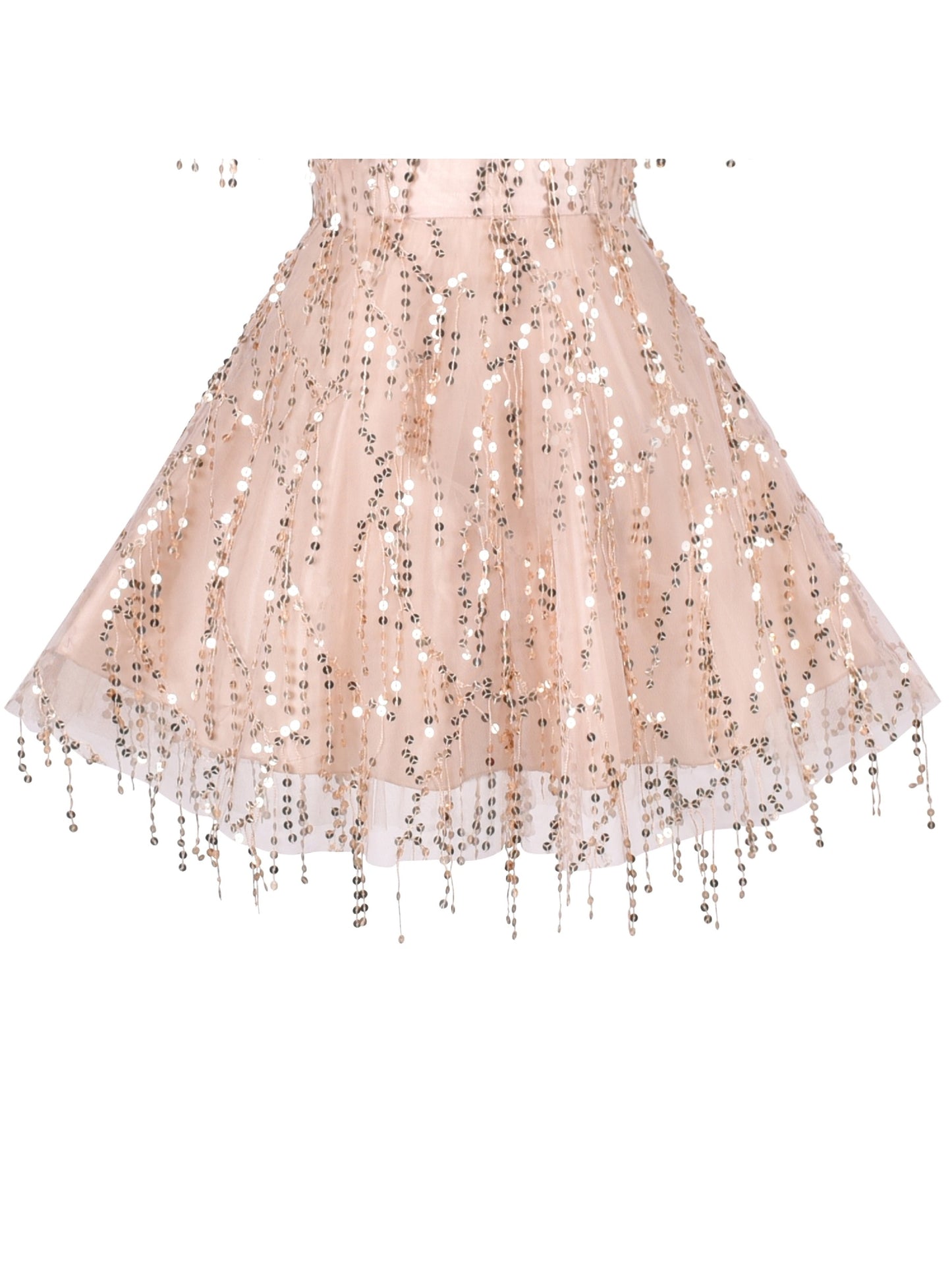 Girls Dress Cold Shoulder Sleeveless Lace Flower Ruffle Beige