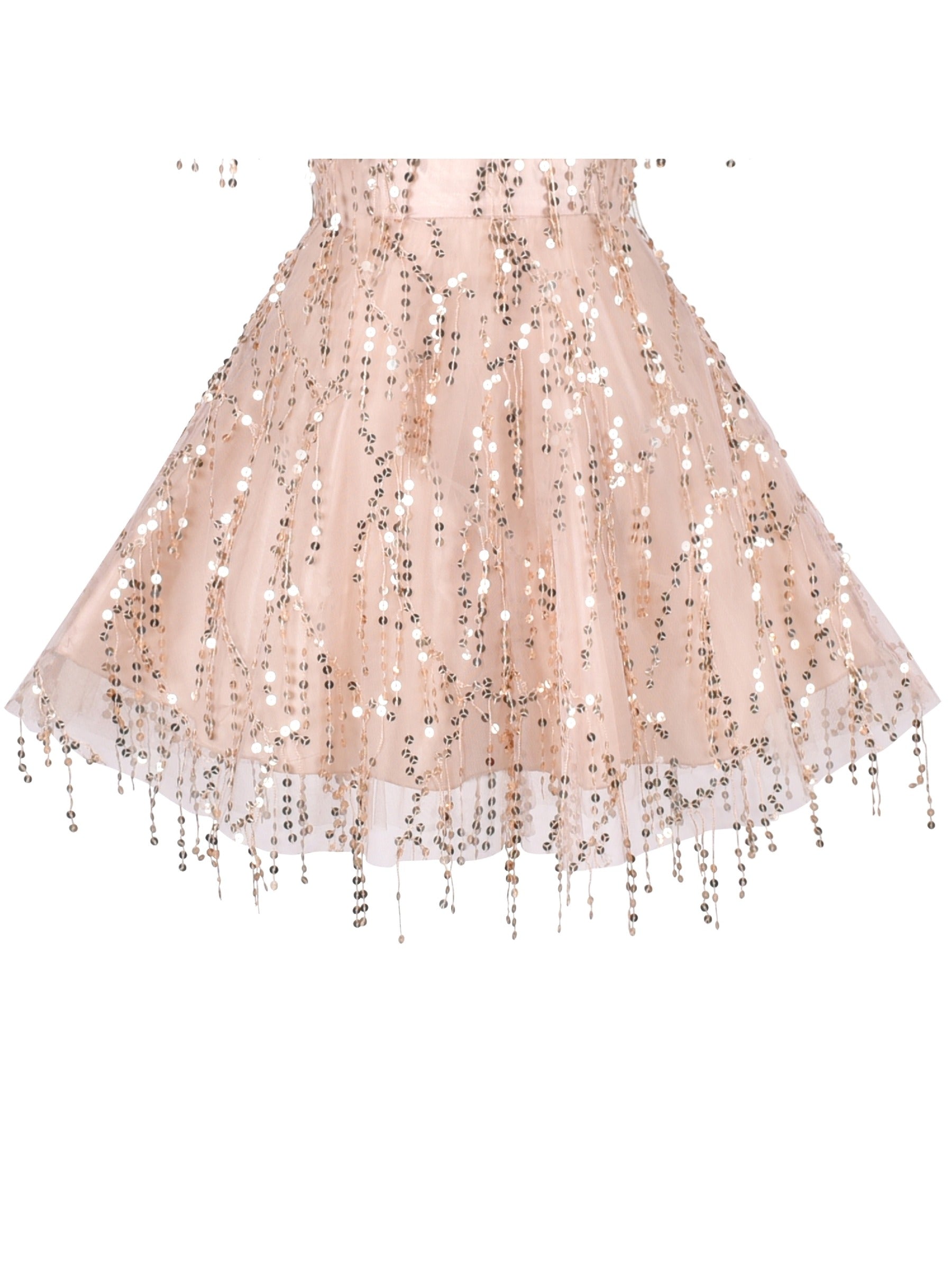 Girls Dress Cold Shoulder Sleeveless Lace Flower Ruffle Beige